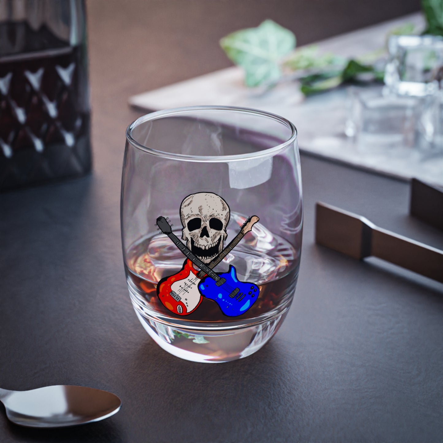 Skull Guitar Whiskey Glass - Unique Barware, Rock & Roll Gift, Music Lover Decor, Party Essential, Custom Drinkware