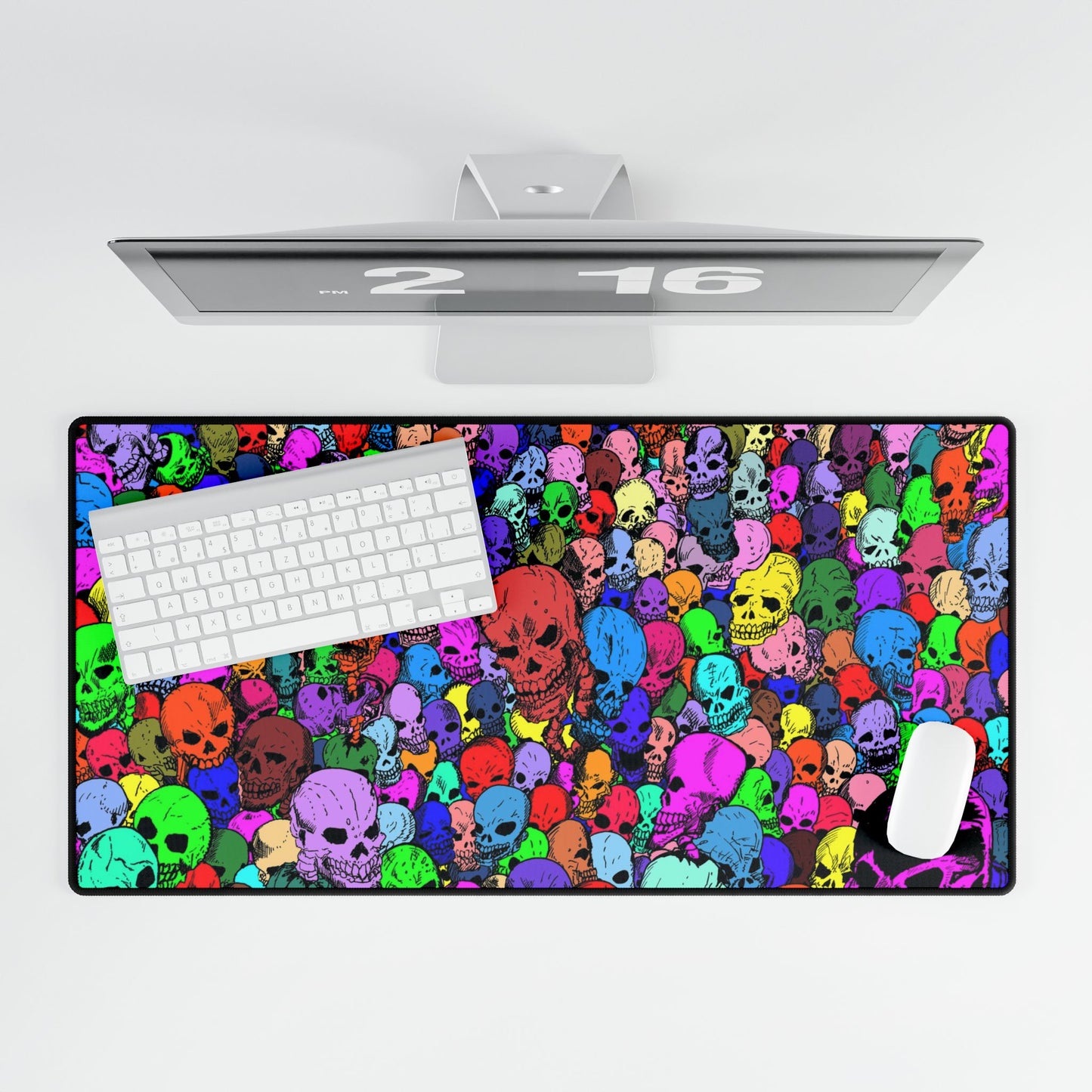 Colorful Candy Colored Gathering of Skulls Crowd Desk Mat — Vibrant Gothic Gaming Mousepad and Card Playing May