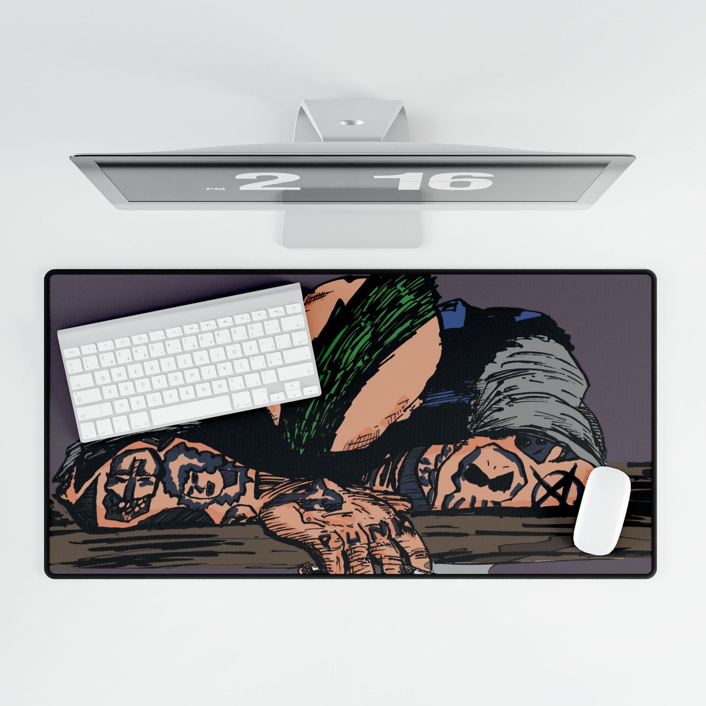 Punk and Sone Desk Mat — Punk Tattoo Art Gaming Mouse Pad and Card Playing Mat