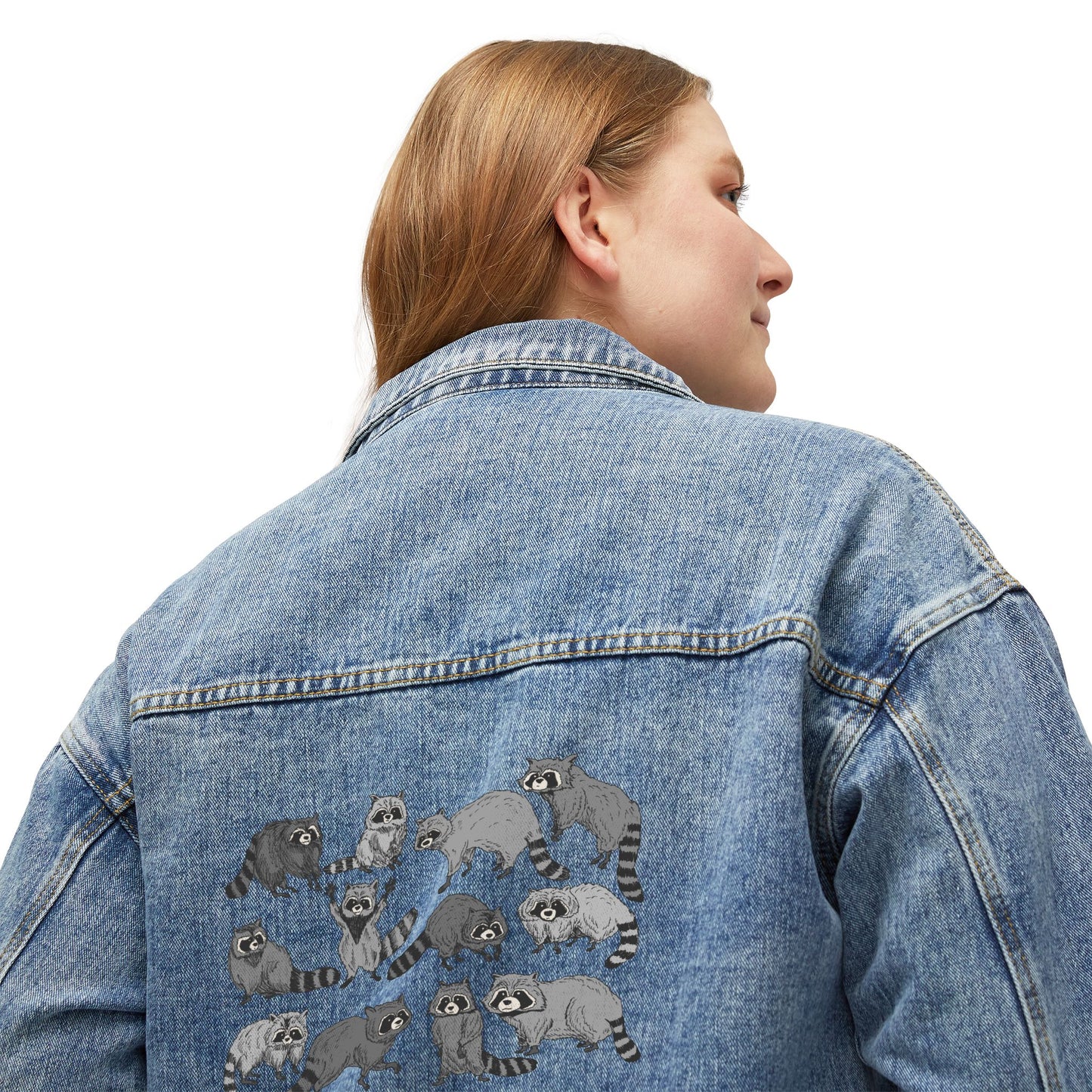 Women's Denim Jacket with Cute Raccoons on the Back — Casual Cozy Layer
