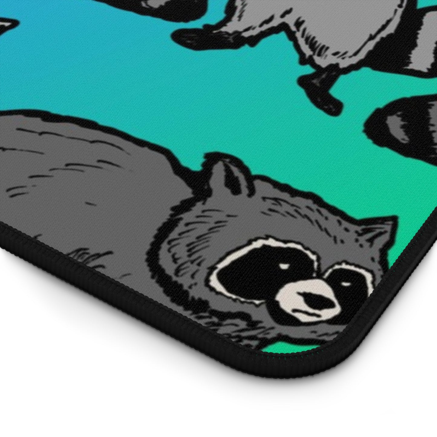 Raccoon Pattern Desk Mat — Colorful Gradient Office Mouse Pad