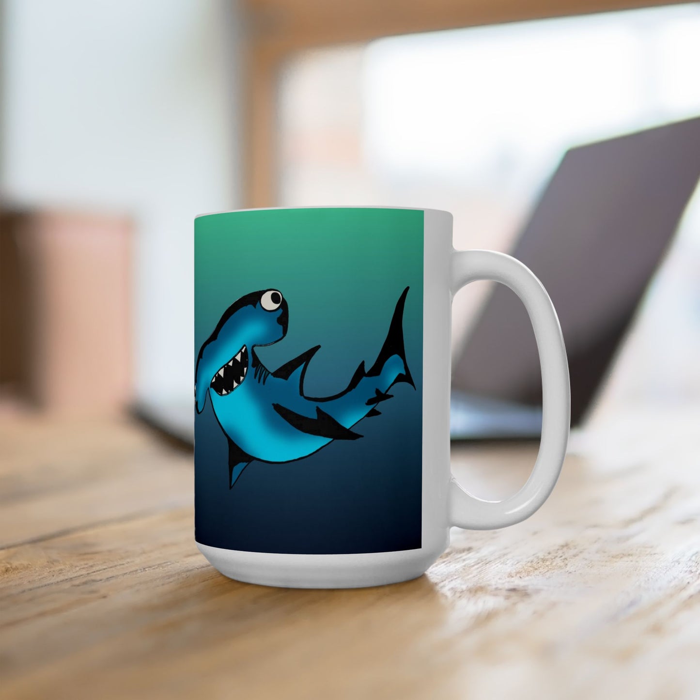 Harley Hammerhead Shark Gradient Ceramic Mug — Cute Hammerhead Coffee Cup (11oz & 15oz)