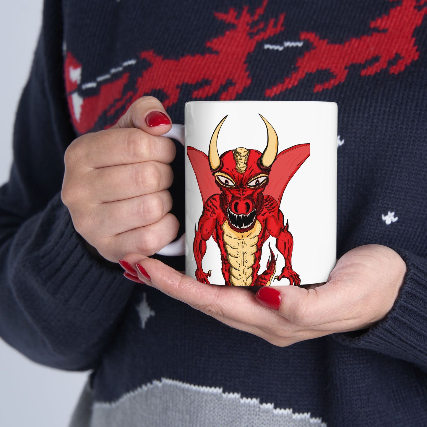Bold Demon Dragon Themed Ceramic Mug | Perfect Gift for Comic Fans, Coffee Lovers, & Superhero Parties, Protect Your Coffee in Style!