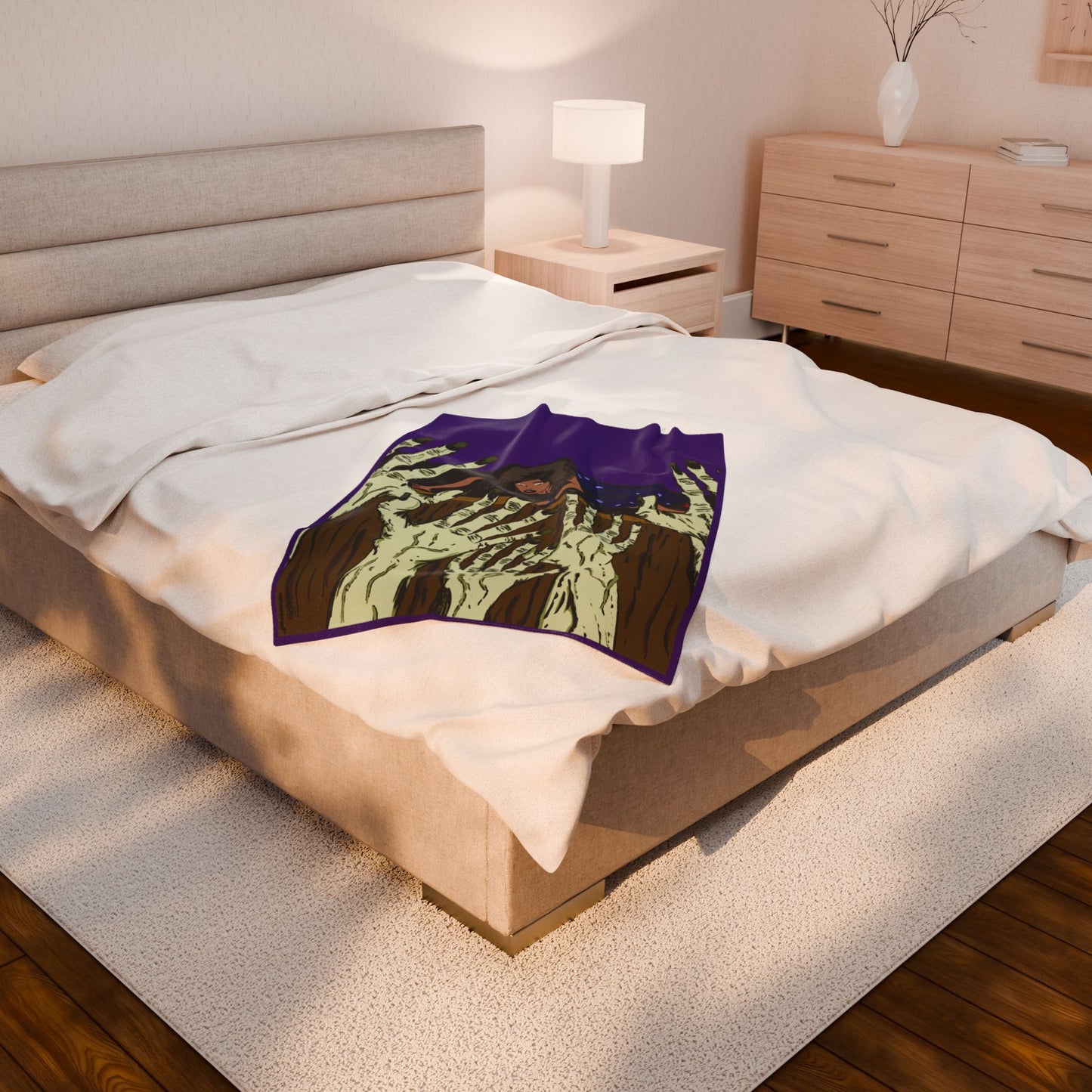 Spooky Zombie Hands Velveteen Plush Blanket, Cozy Horror Decor, Halloween Gift, Home Comfort, Soft Throw, Unique Statement Piece