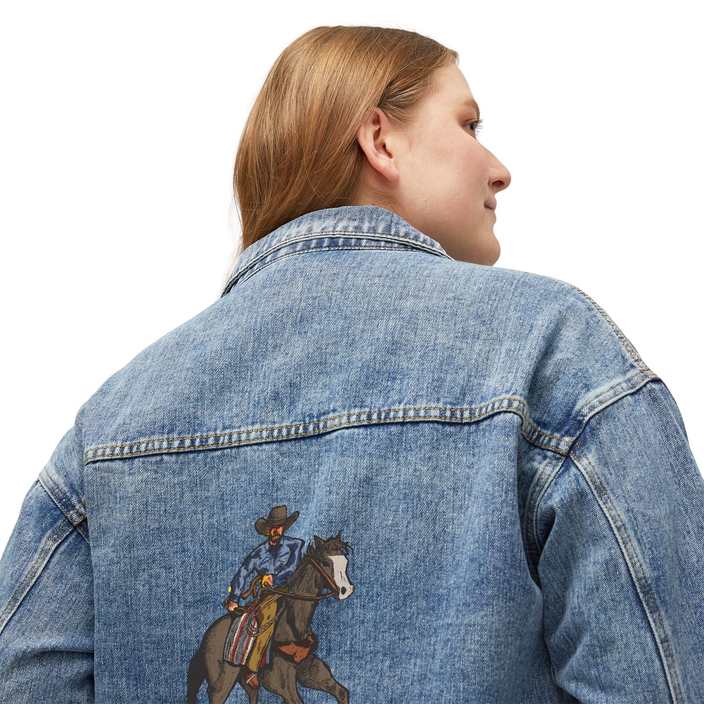 Women's Denim Jacket with Vintage Cowboy Horseback