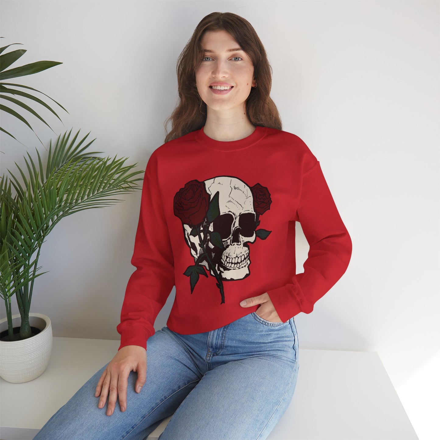 Skull & Rose Crewneck Sweatshirt - Unisex Heavy Blend™