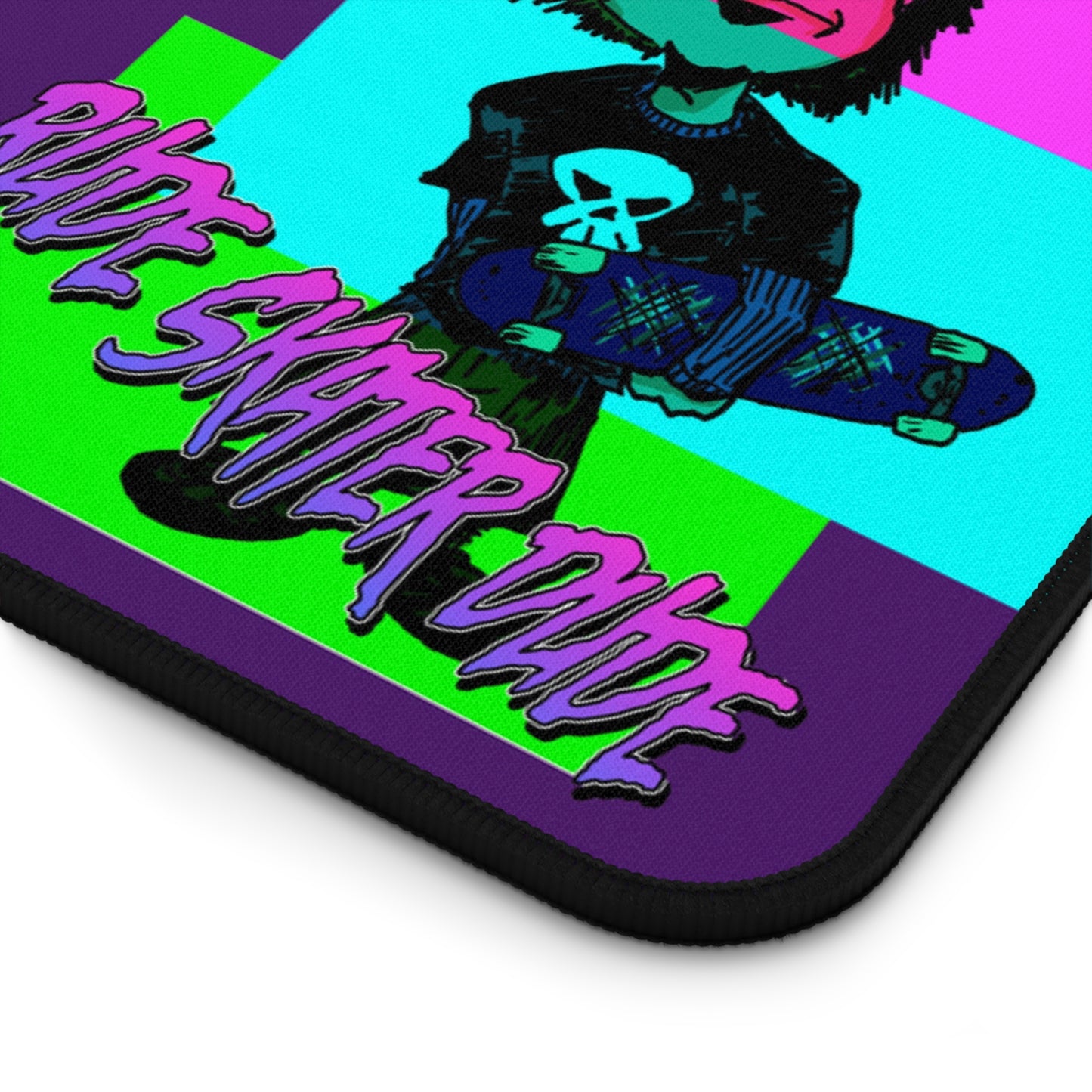 Rude Skater Dude - Pop Art Skateboarder Desk Mat — Retro Neon Repeating Skate Design