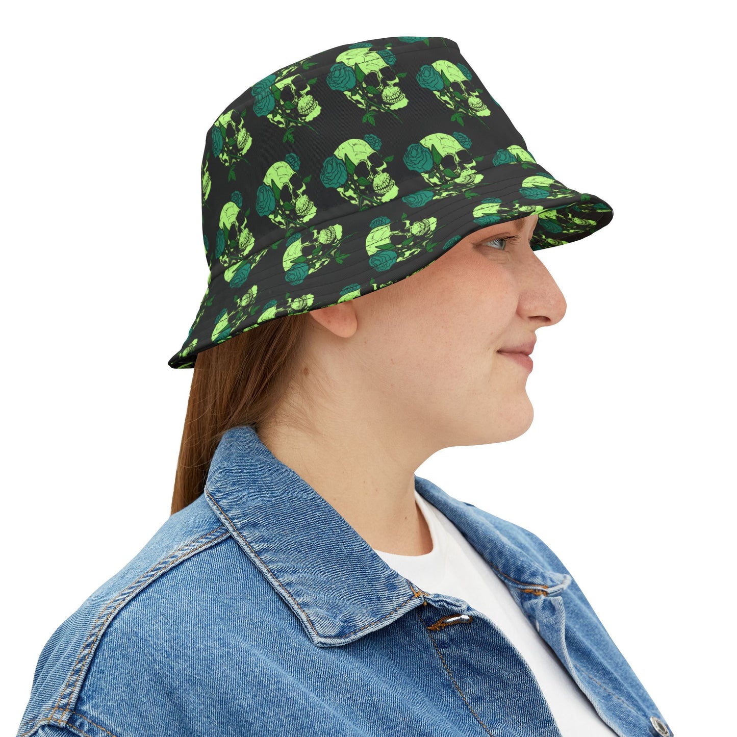 Gothic Rose Skull Bucket Hat, Trendy AOP Hat, Festival Headwear, Unisex Summer Accessory, Edgy Gift Idea, Streetwear Fashion