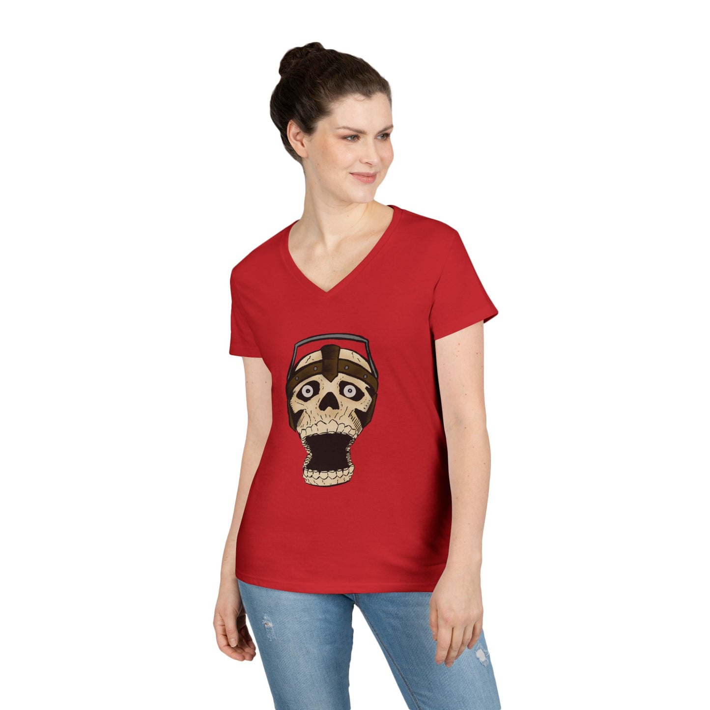 Skull Design Ladies' V-Neck T-Shirt - Trendy & Edgy Graphic Tee