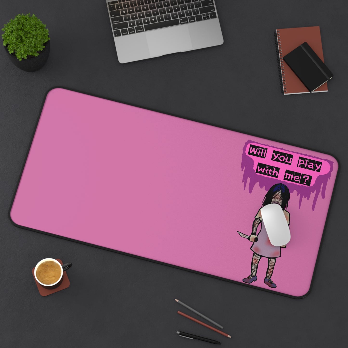 Evil Doll Horror Desk Mat - Gaming, Office Decor, Halloween Gift, Anime Lover, Fun Work Space