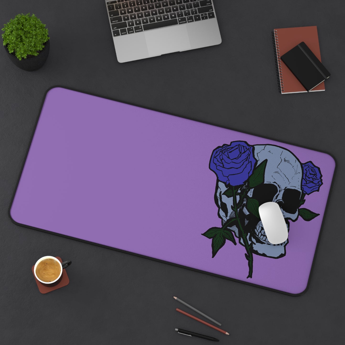 Gothic Midnight Skull Rose Desk Mat | Office Decor, Gamers Gift, Stylish Workspace, Unique Home Office, Halloween Decoration