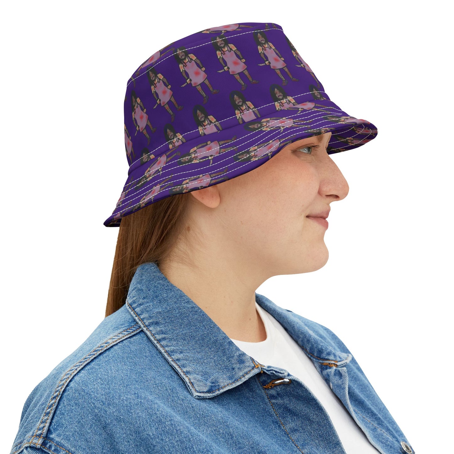 Playful Evil Doll AOP Bucket Hat for Trendy Kids, Summer Sun Hat, Festival Wear, Cute Outdoor Accessory, Gift for Kids