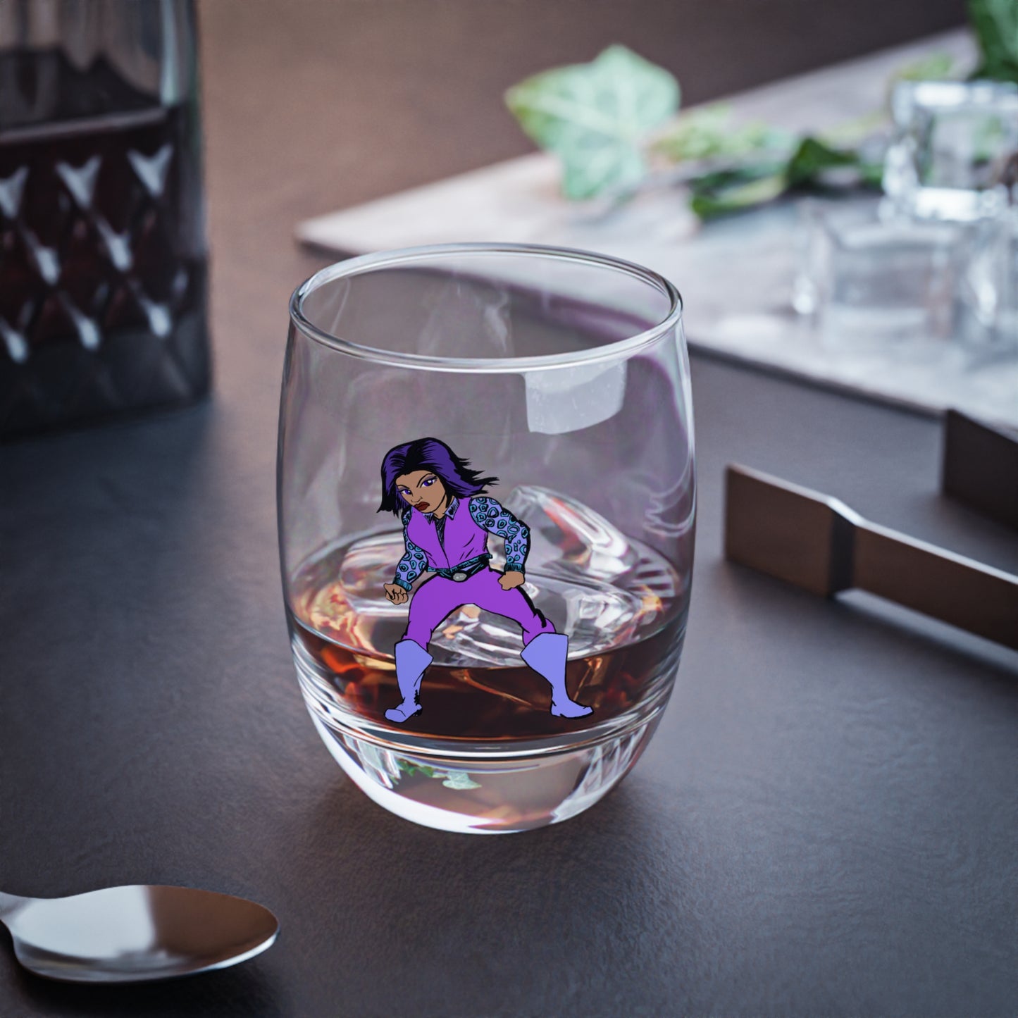Stylish Hero Woman Whiskey Glass, Unique Barware, Gift for Him, Personalized Drinkware, Retro Design