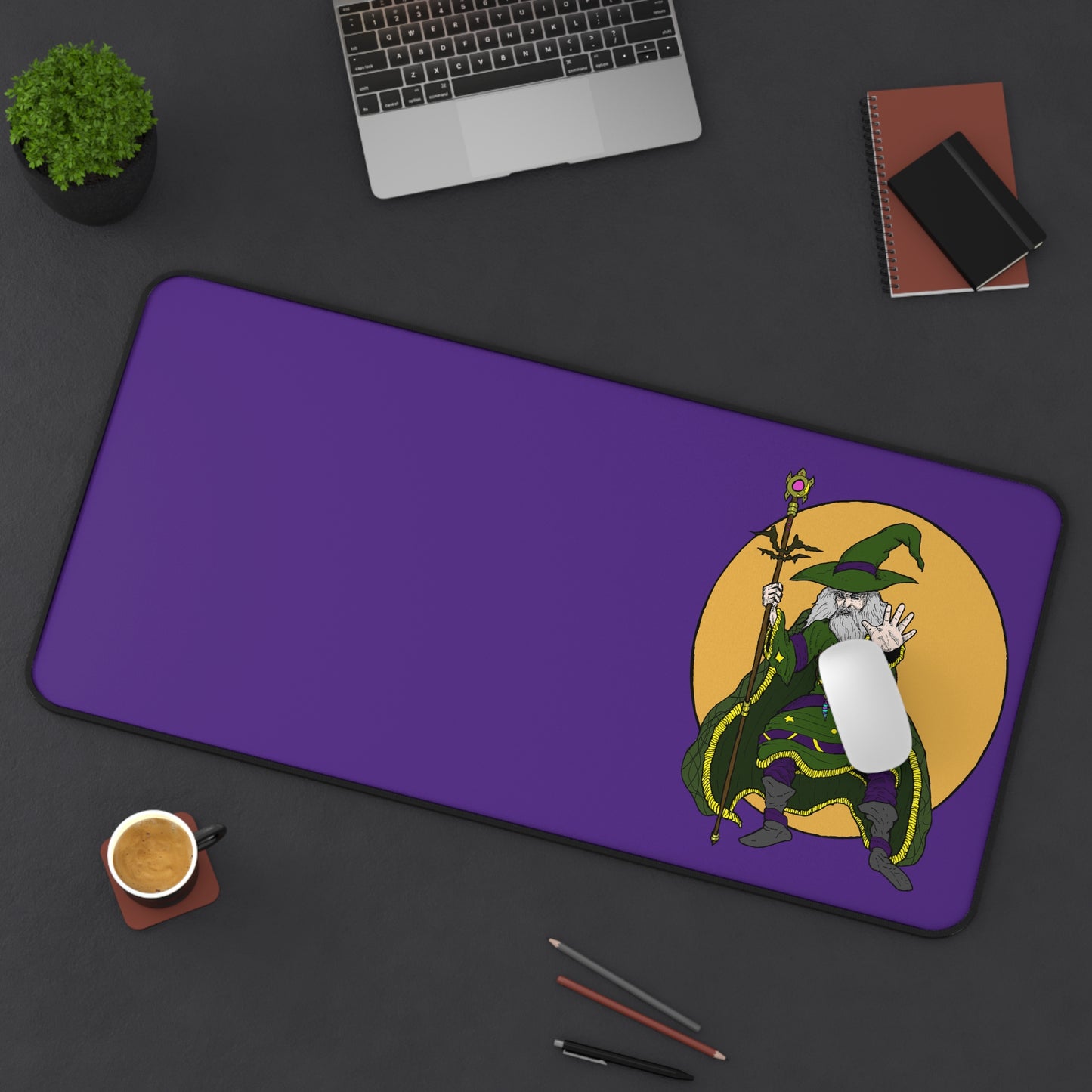 Wizard Wielding a Magical Staff Desk Mat