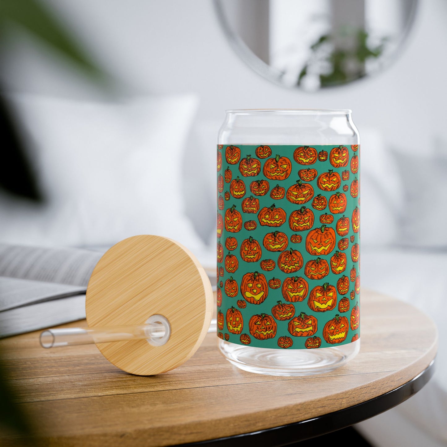 Festive Pumpkin Sipper Glass, 16oz | Fall Drinkware, Halloween Party Mug, Reusable Straw Glass, Autumn Decor, Eco-Friendly Gift