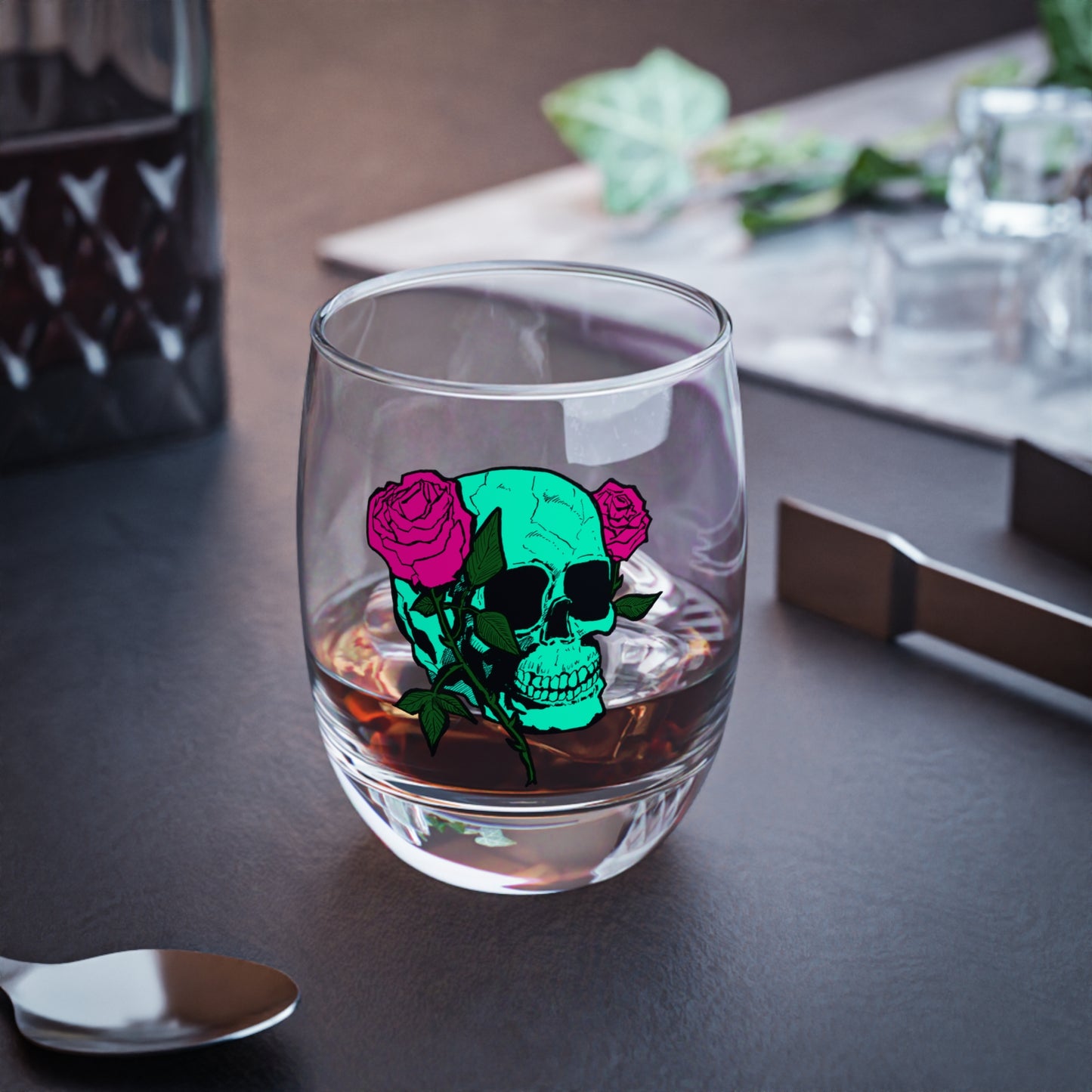 Gothic Skull & Rose Whiskey Glass - Artistic Drinkware for Unique Spirits Lovers