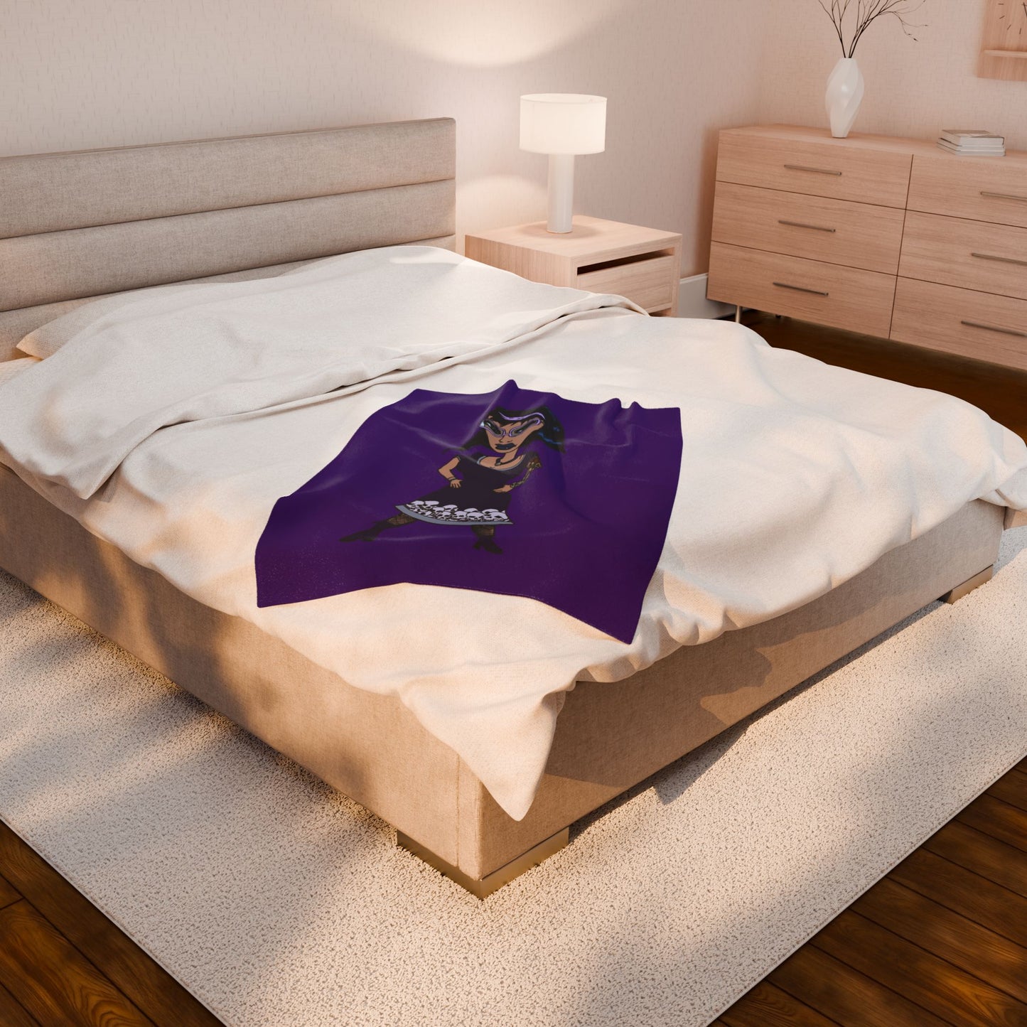 Goth Girl Velveteen Plush Blanket – Purple Skull Hem Cozy Throw