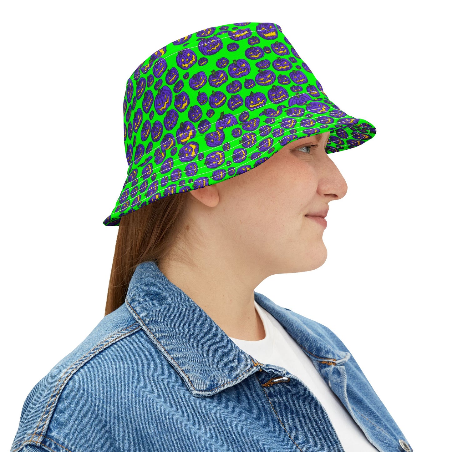 Vibrant Halloween Bucket Hat, Funky AOP Design, Trendy Sun Hat, Perfect for Festivals, Summer Beach Wear, Costume Accessory