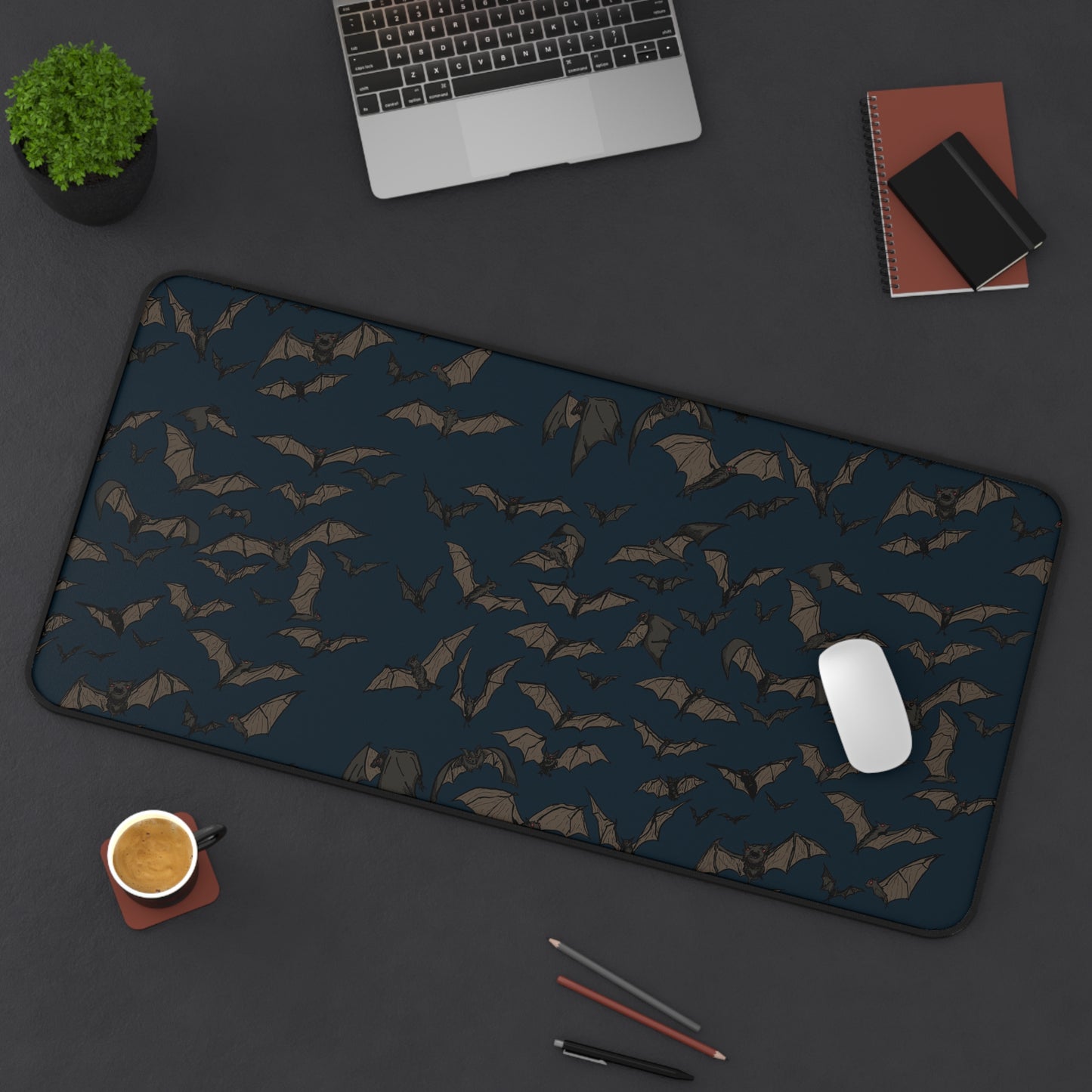 Gothic Bat Midnight Desk Mat - Dark Themed Mat for Halloween, Office Decor, Gamer Pad, Stylish Workspace, Unique Gift