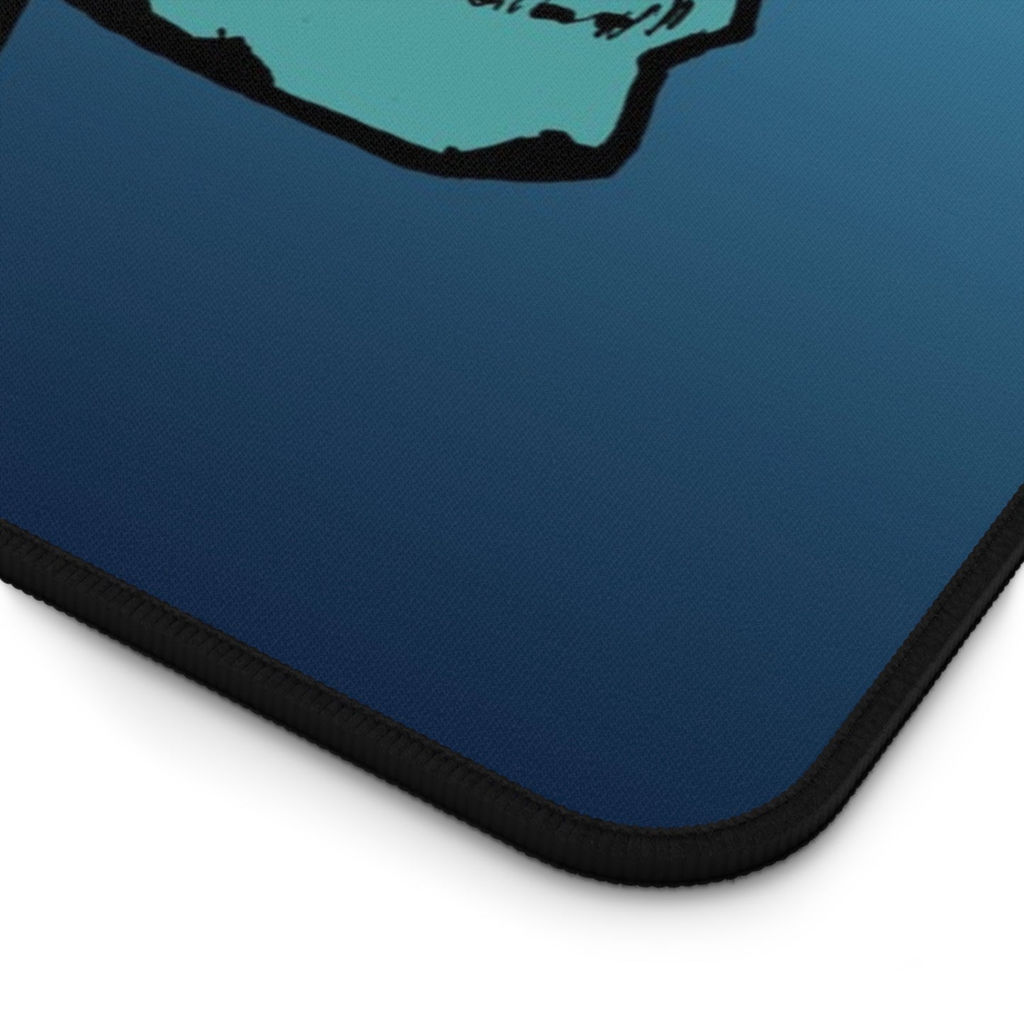 Teal Gradient Skull & Roses Desk Mat — Gothic Gaming Mousepad