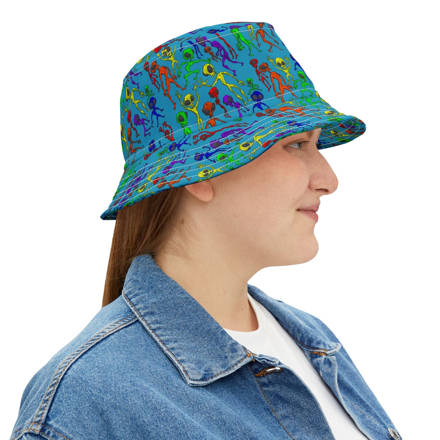 Colorful Alien Dance Party Bucket Hat, Fun Sun Protection for Festivals, Beach, Summer Vibes, Unique Gift for Kids & Adults