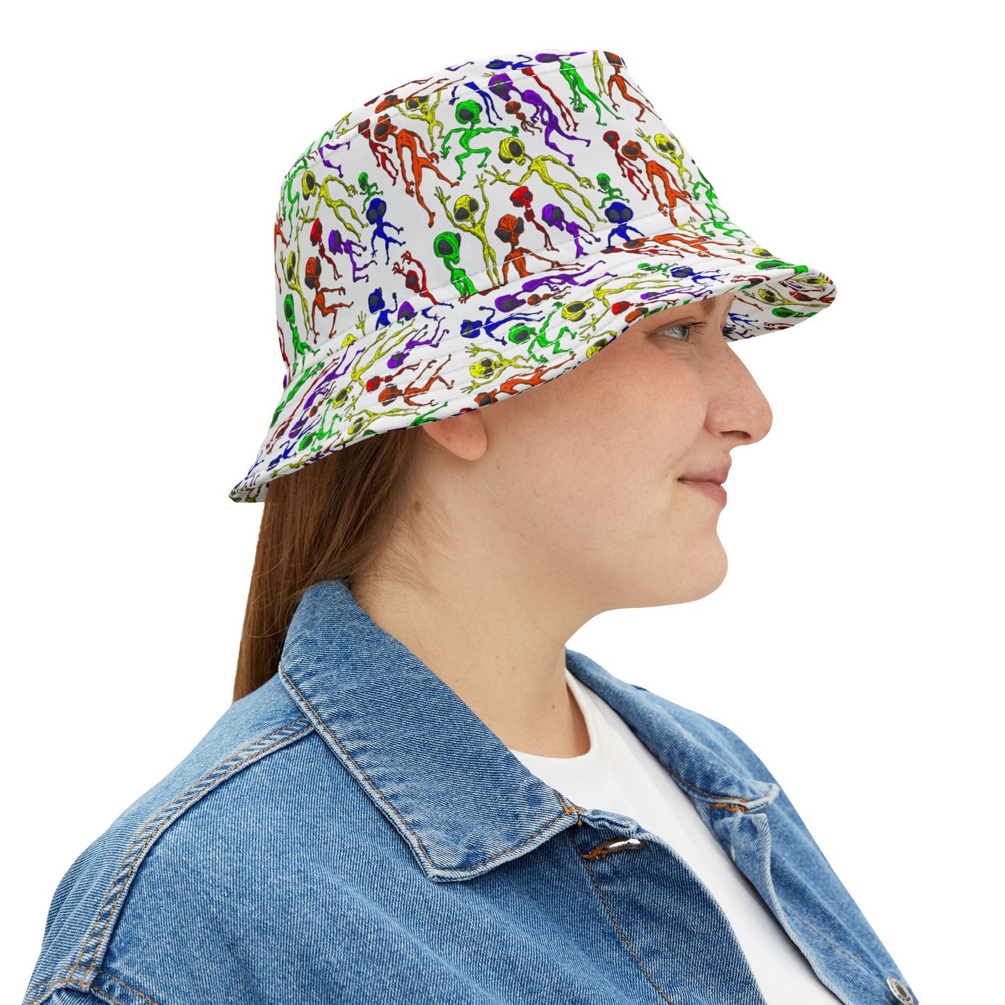 Colorful Alien Dance Party Bucket Hat - Fun Summer Accessory, Festivals, Beach, Gift for Friends, Unique Retro Style