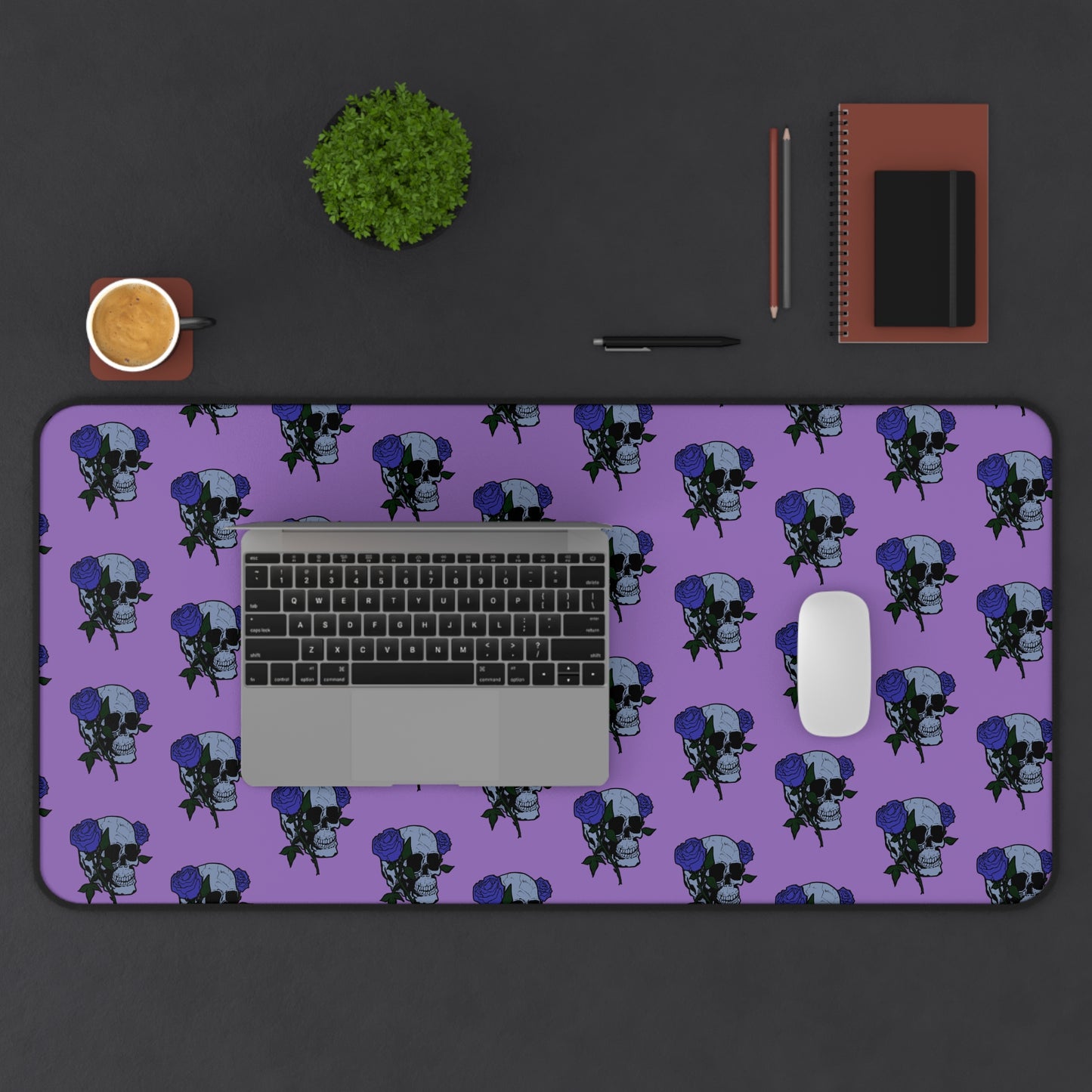 Purple Midnight Skull Desk Mat, Office Decor, Gamer Gift, Unique Workspace Accessory, Halloween Decor, Stylish Mouse Pad