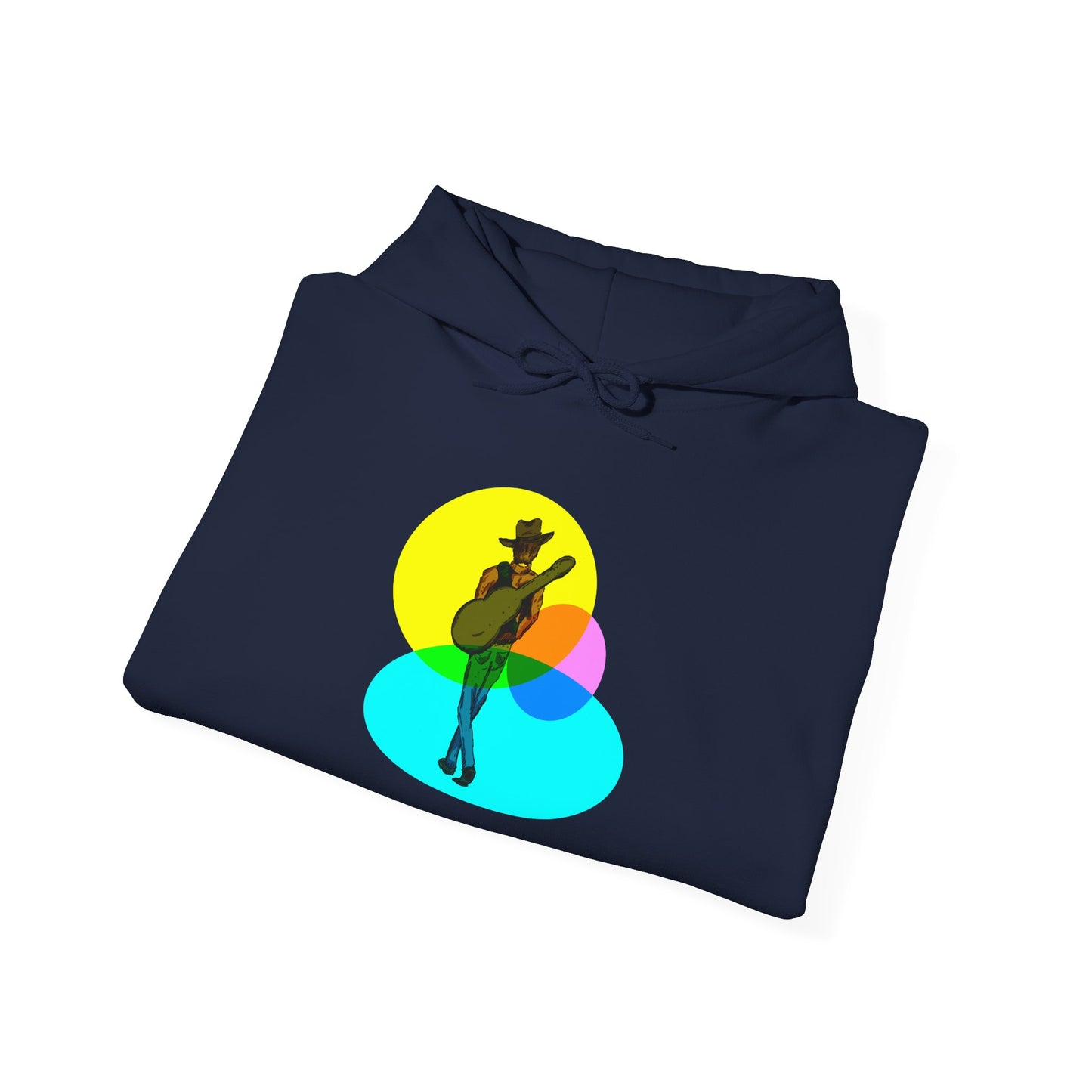 Cowboy with Guitar Hoodie — Colorful Retro Music Graphic Sweatshirt