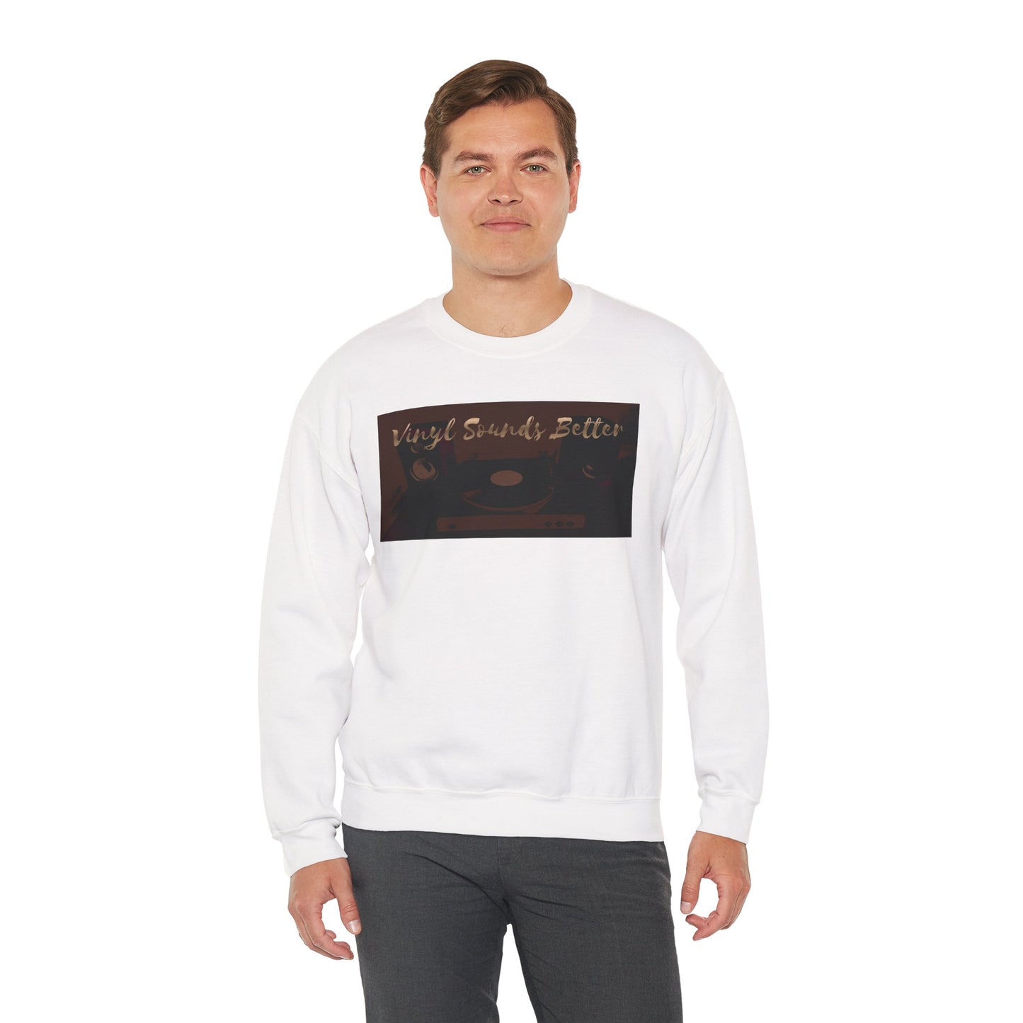 Crewneck Sweatshirt — "Vinyl Sounds Better" Retro Record Graphic