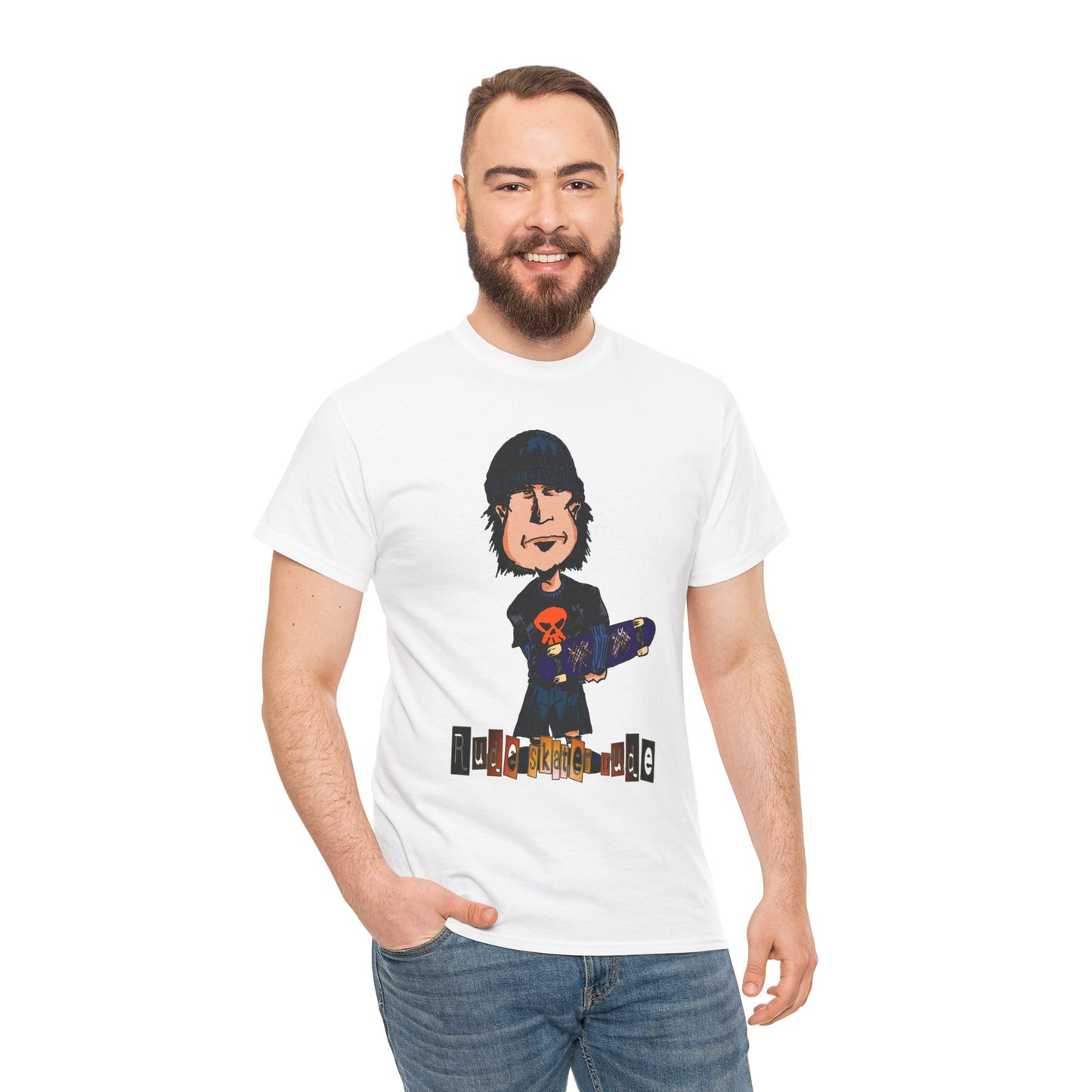Rude Skater Dude Cartoon Skate Punk T-Shirt — Skateboarding Tee with Skull Design