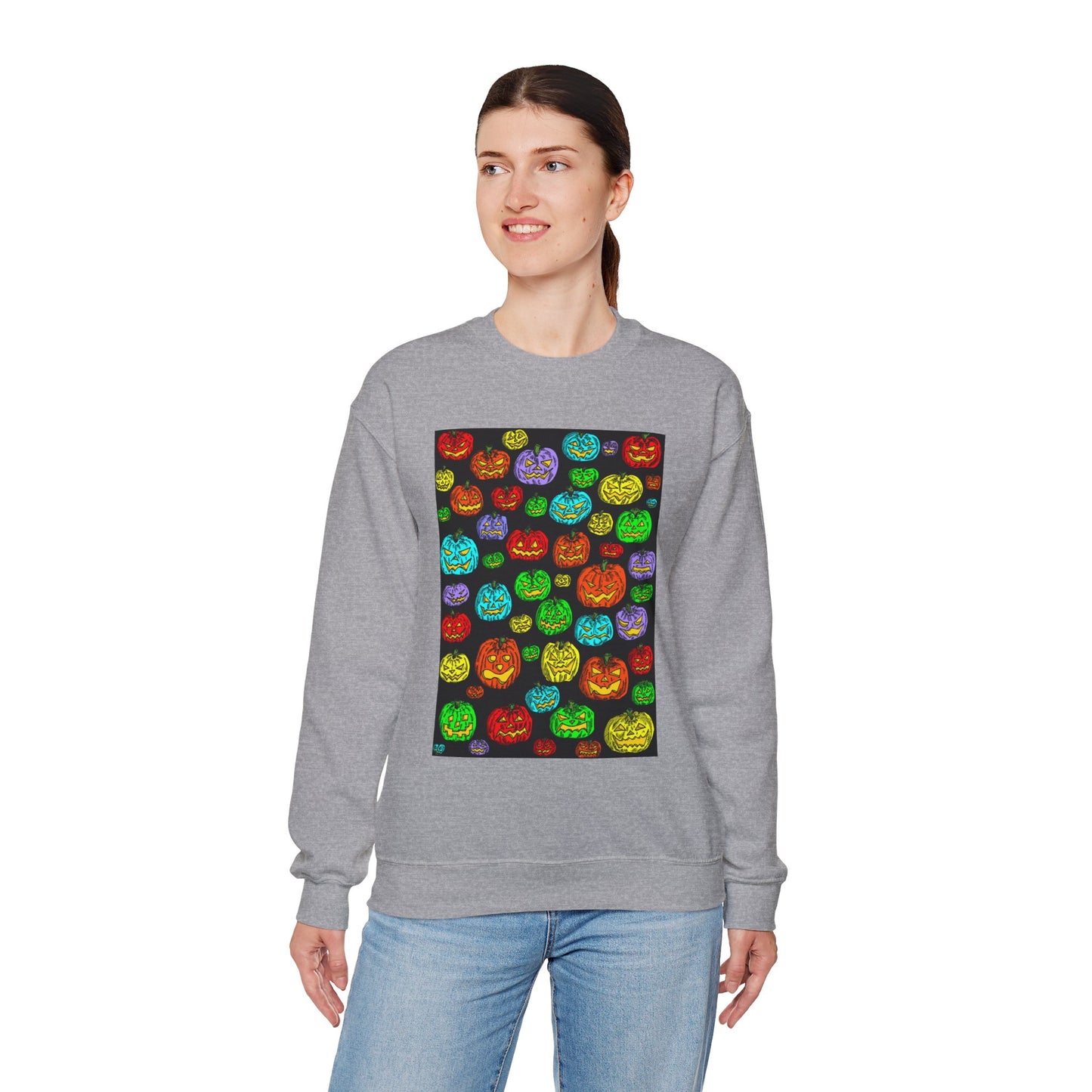 Halloween Colorful Pumpkin Graphic Crewneck Sweatshirt
