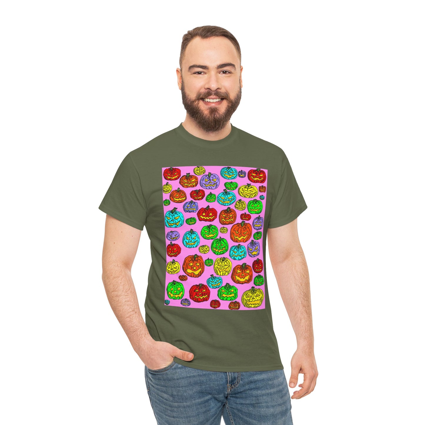 Colorful Pumpkin Graphic Tee, Unisex Cotton T-Shirt, Halloween Costume, Fall Apparel, Trendy Graphic Shirt, Casual Wear