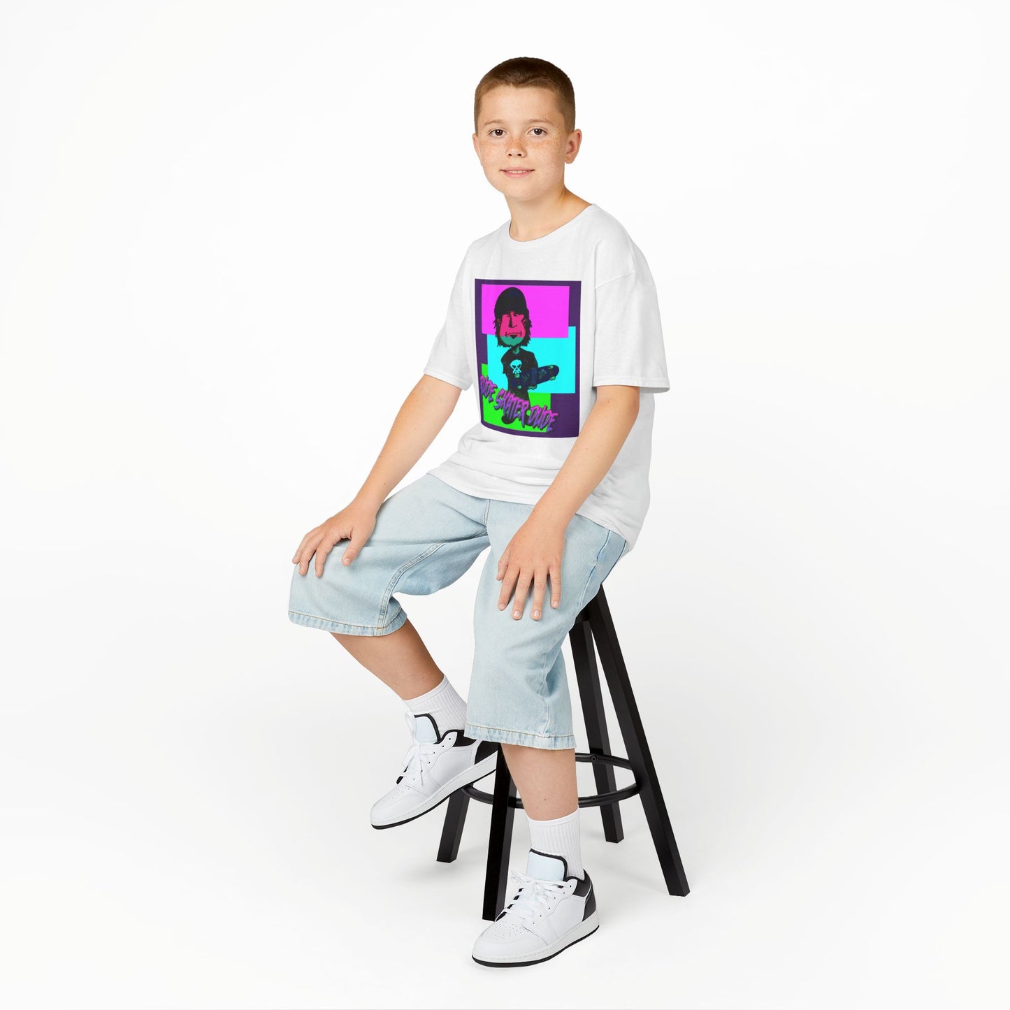 Kids Tee — Retro Neon Rude Skater Dude Kid Graphic T-Shirt