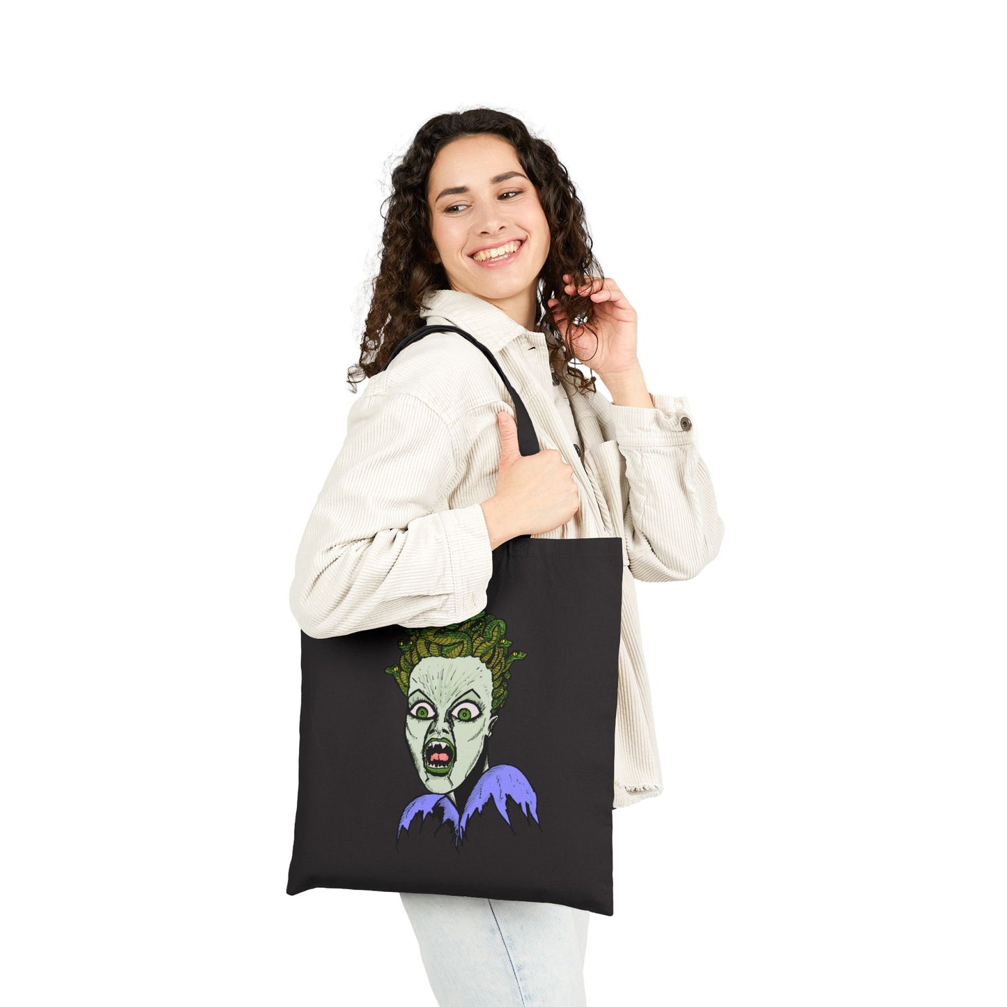 Tote Bag - Green Ghoulish Medusa Face Halloween Canvas Tote