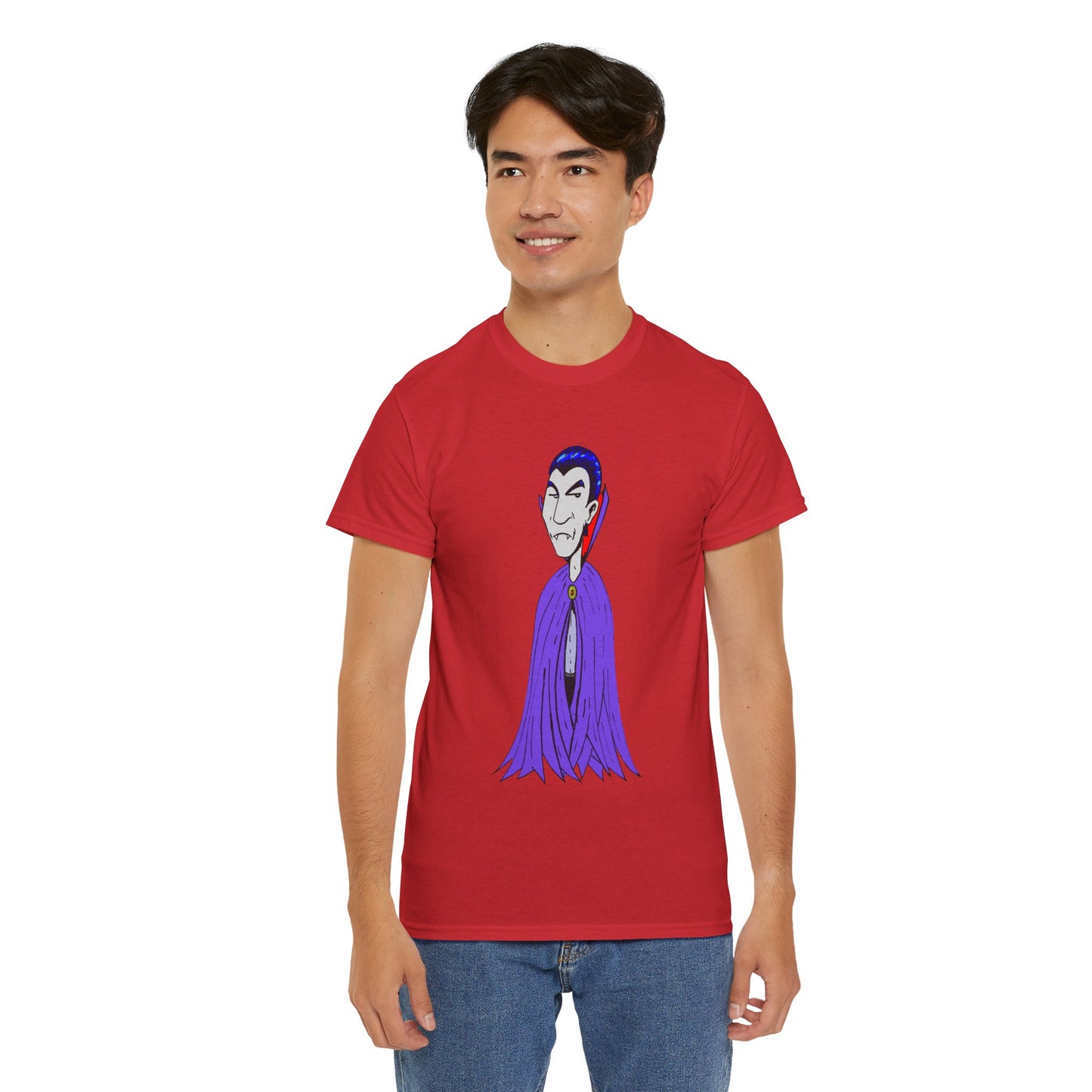Vampire Cartoon Tee - Cute Purple Cloak Dracula Graphic T-Shirt