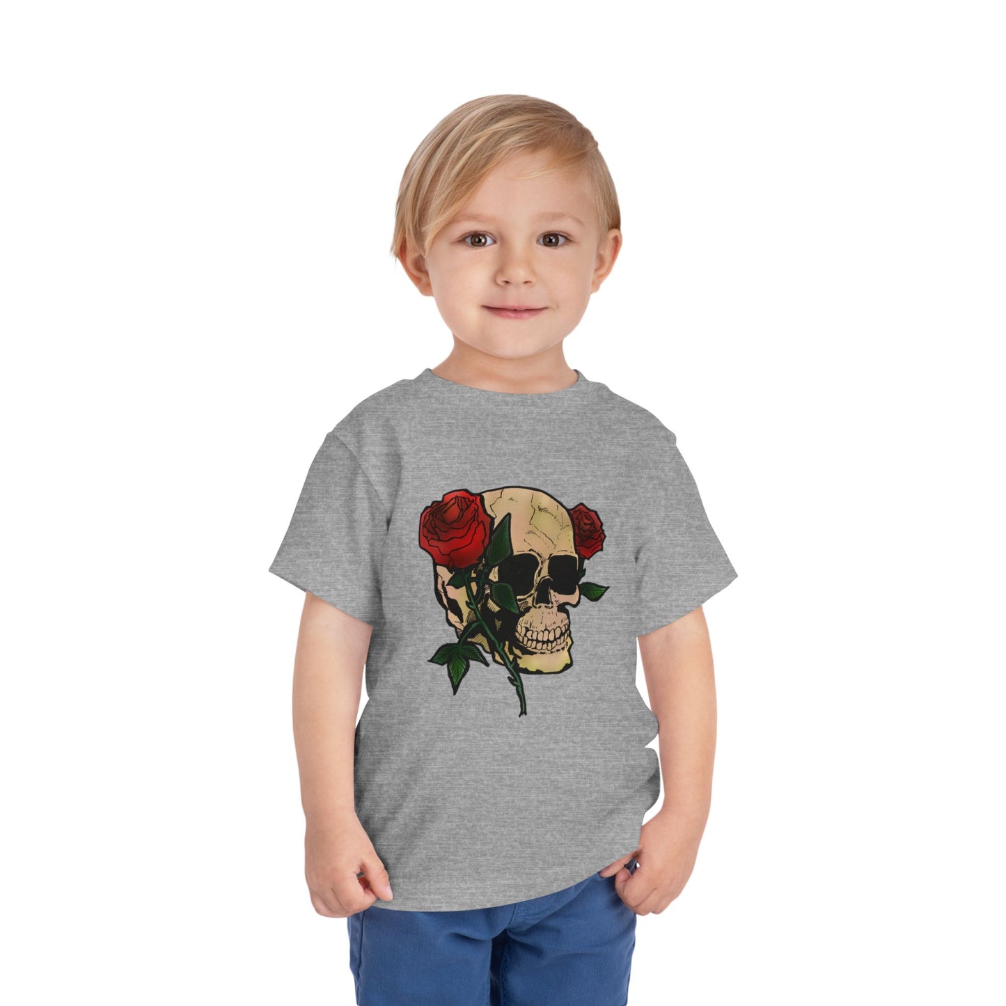 Toddler Tee — Skull with Red Roses Graphic