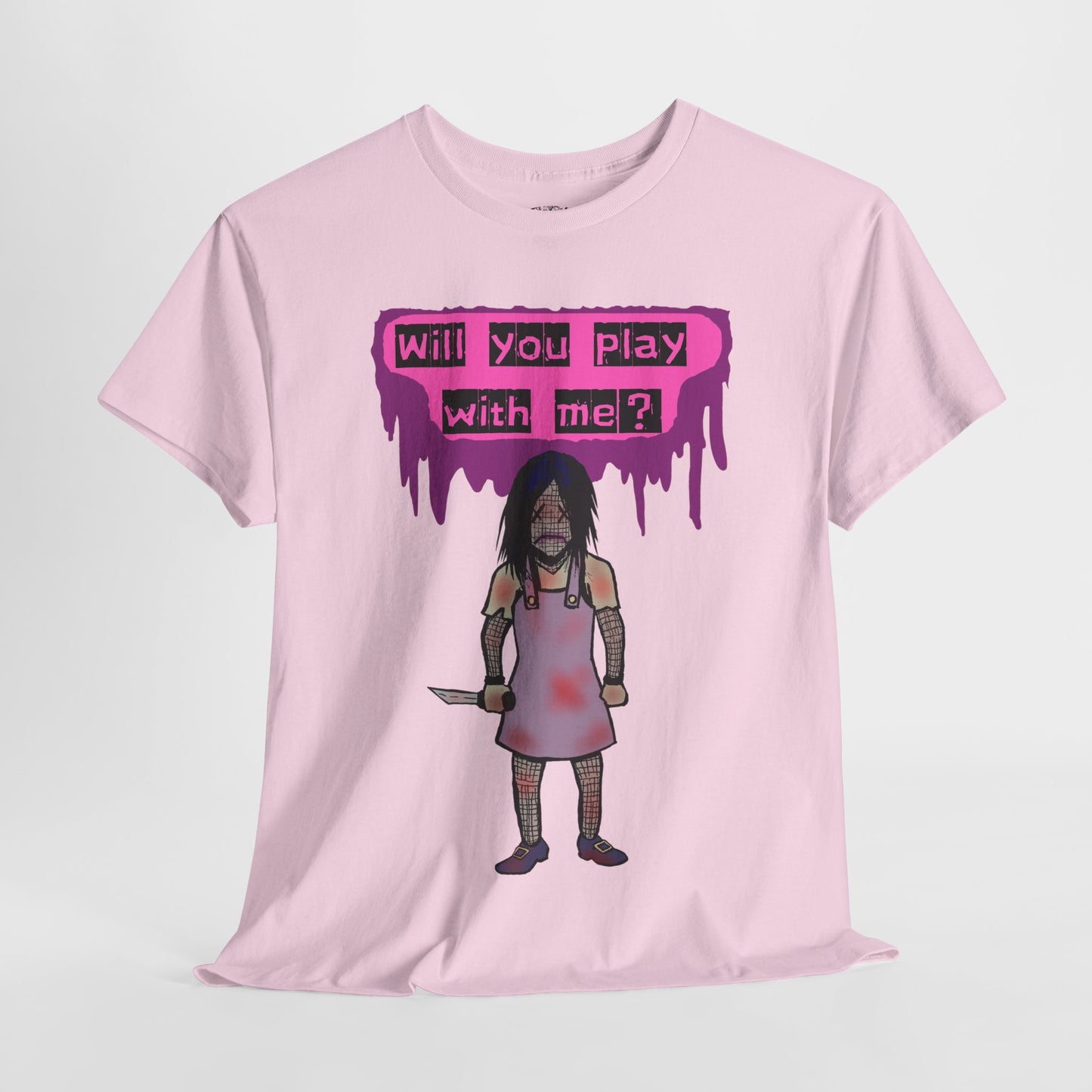 Chilling Evil Doll Horror Tee, Horror T-Shirt, Grey Tee, Unique Graphic Tee, Unisex Tee, Playful Scary Top, Halloween Shirt