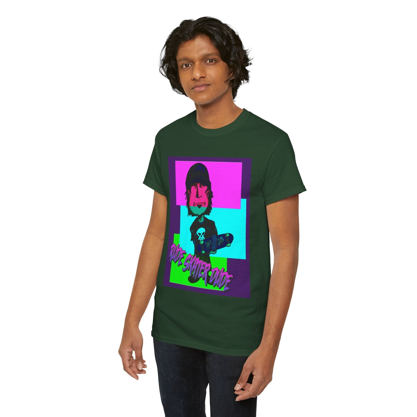 Retro Neon Skateboard Tee — "Rude Skater Dude" Graphic