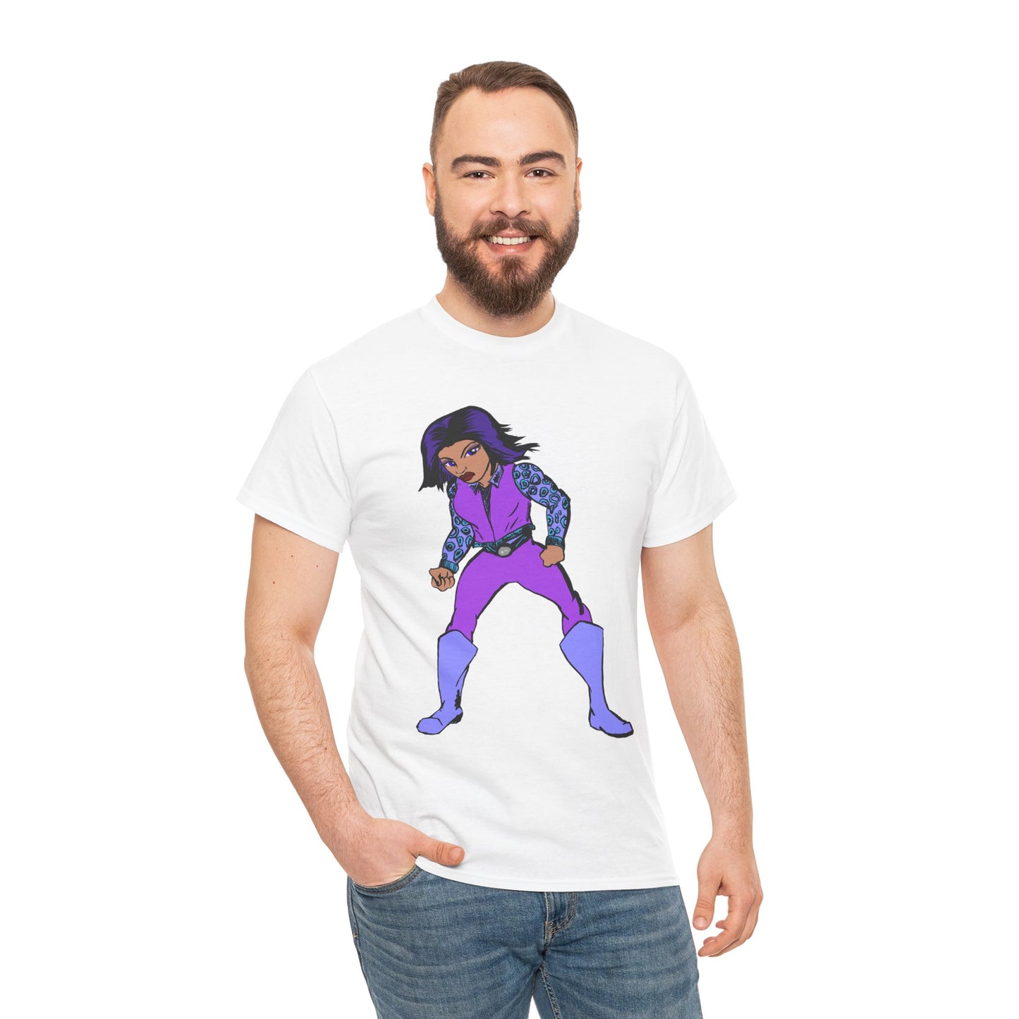 Retro Cartoon Hero Woman Character Unisex Heavy Cotton Tee, Vintage Graphic Tee, Fun T-Shirt, Gift for Fans, Casual Wear, Everyday Tee