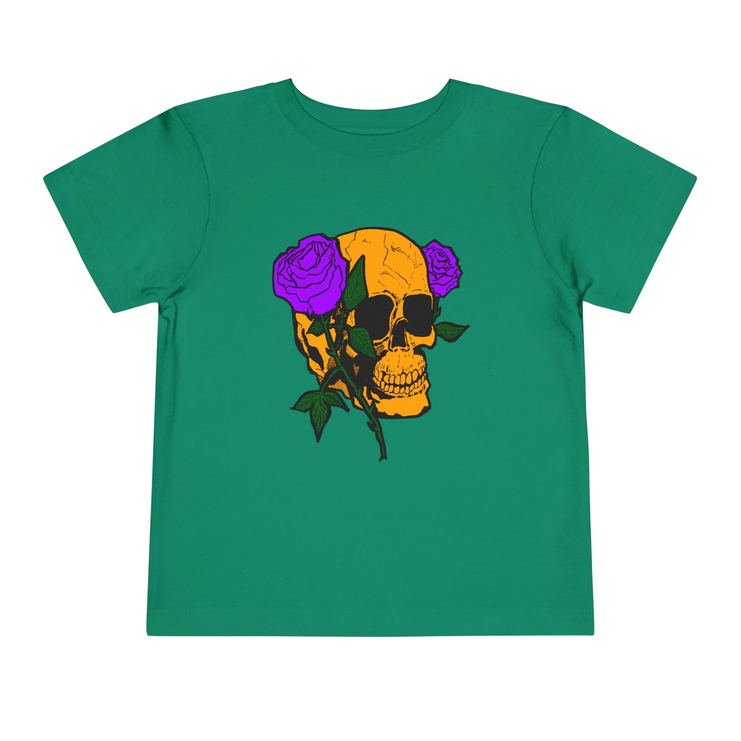 Toddler Tee — Orange Skull with Purple Roses Graphic