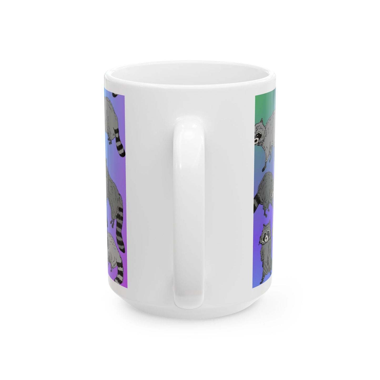 Raccoon Pattern Ceramic Mug — Cute Cartoon Raccoons on Gradient Background (11oz, 15oz)