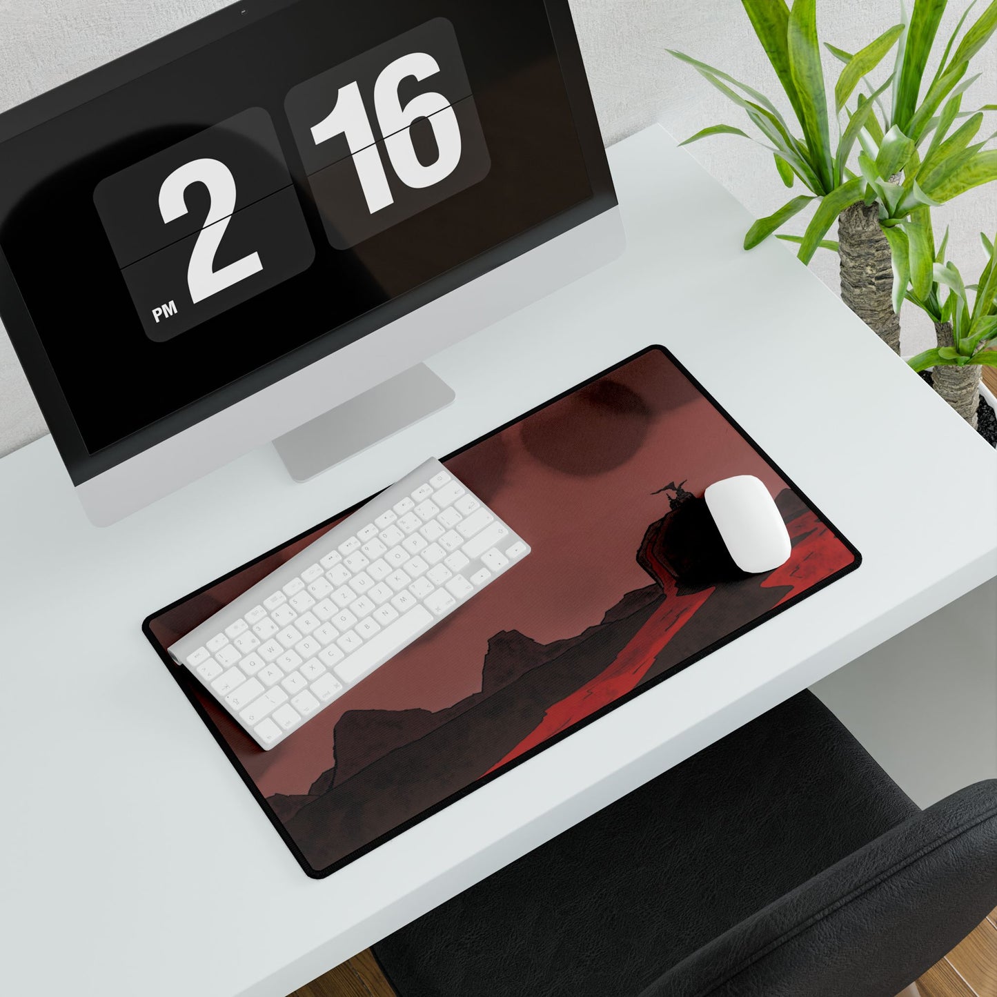 Lone Watcher Lava Desk Mat and Card Playing Mat — Red Alien Landscape Gaming Mouse Pad