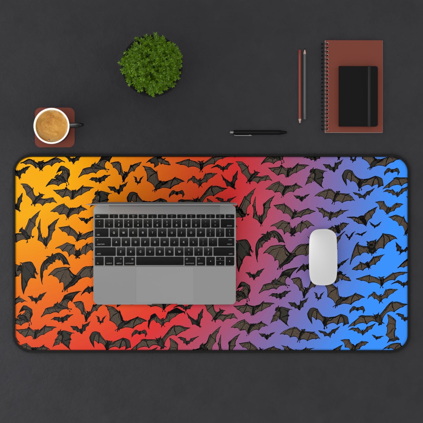 Rainbow Bat Pattern Desk Mat — Halloween Gaming Mouse Pad