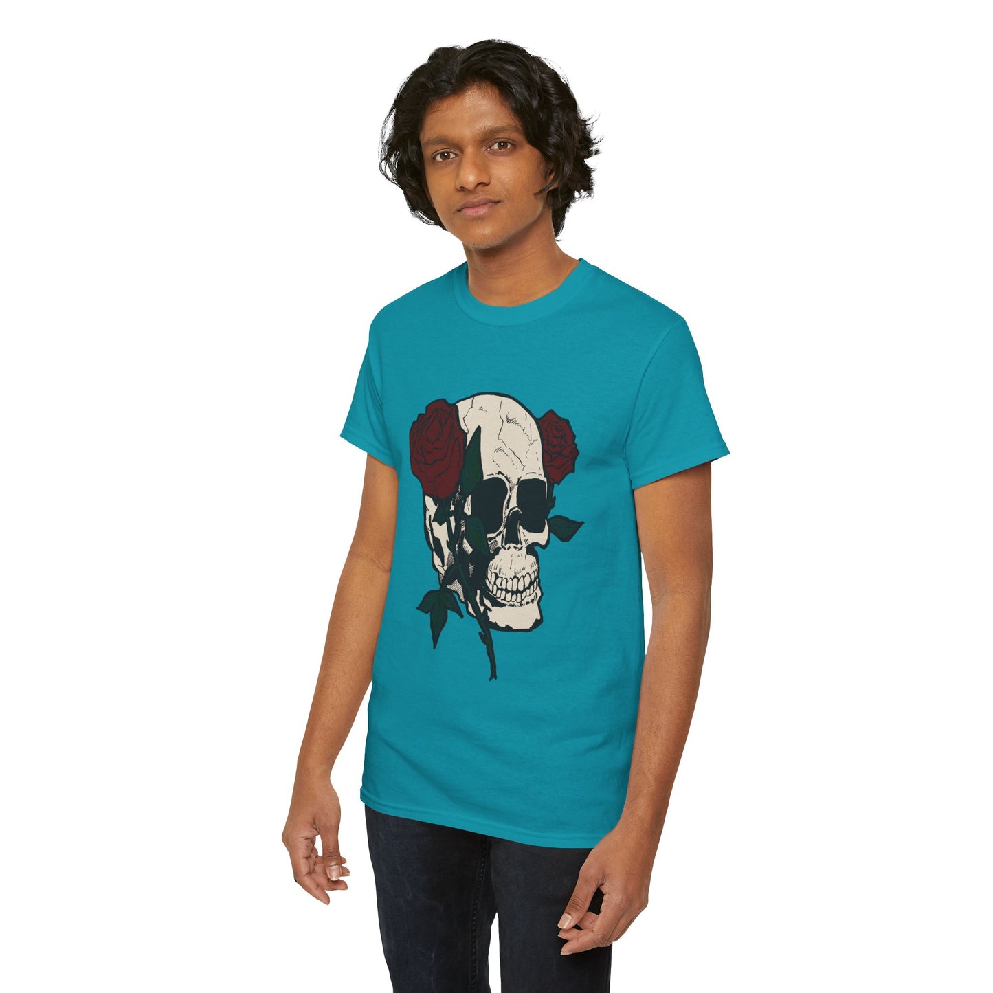 Skull and Roses Unisex Heavy Cotton Tee - Edgy Graphic T-Shirt for Impactful Style