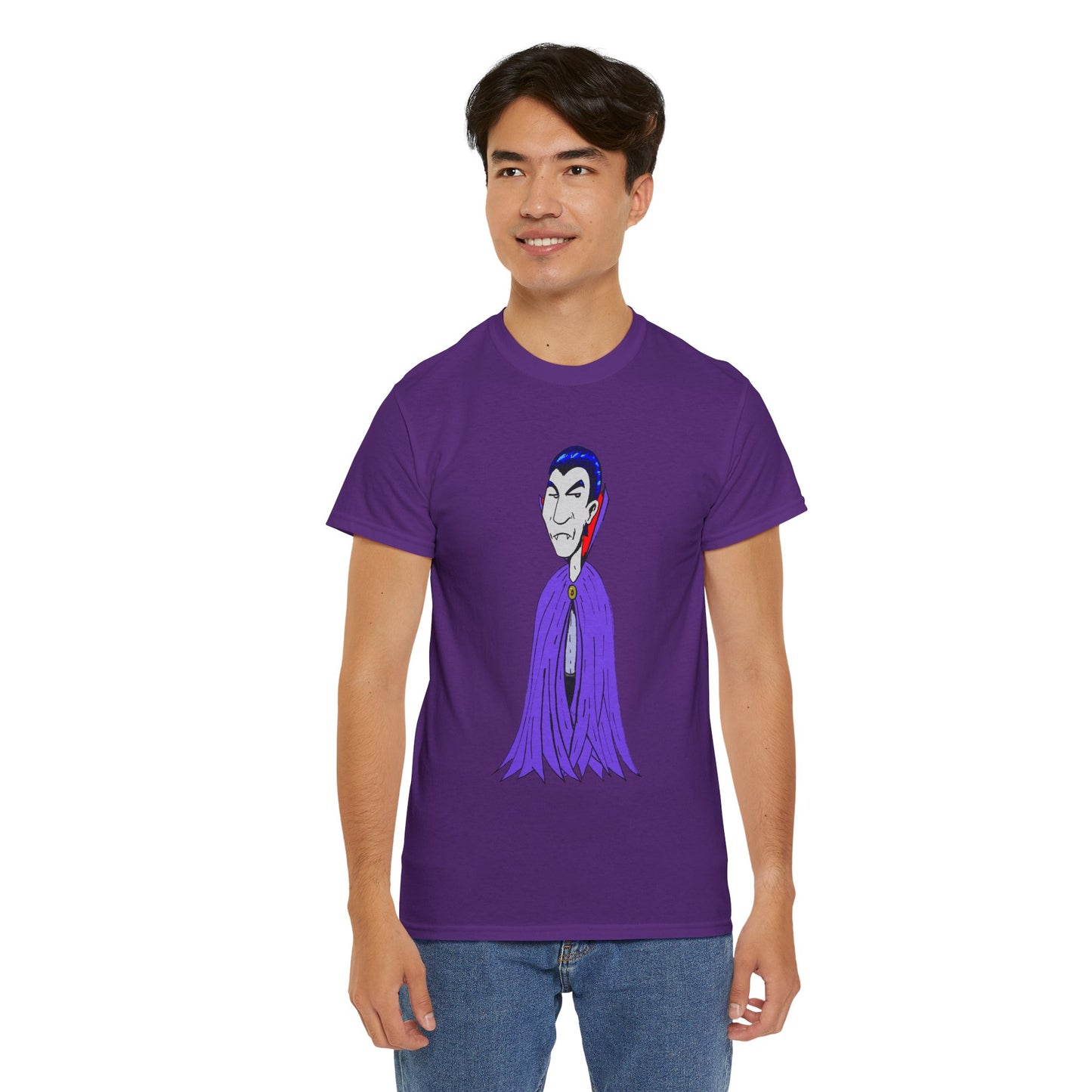 Vampire Cartoon Tee - Cute Purple Cloak Dracula Graphic T-Shirt