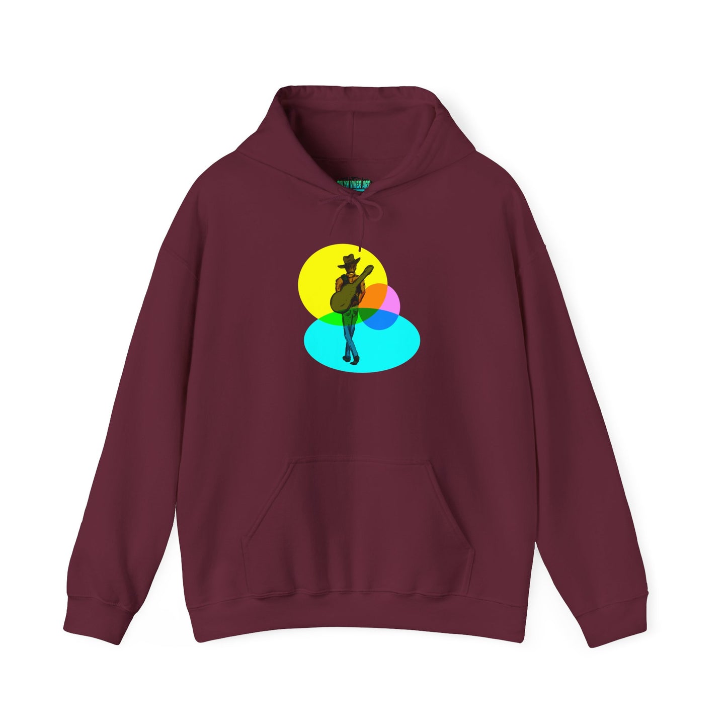 Cowboy with Guitar Hoodie — Colorful Retro Music Graphic Sweatshirt