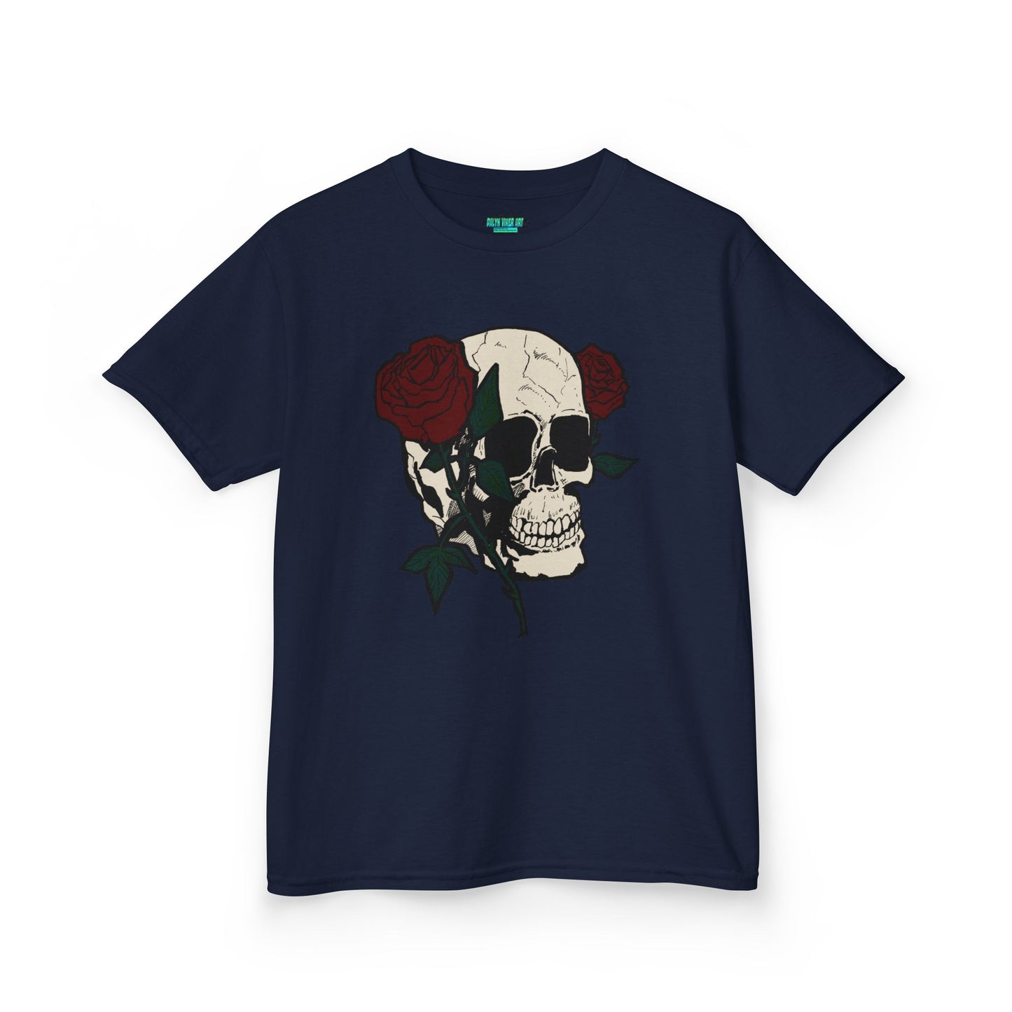 Kids Heavy Cotton Tee - Skull and Roses Graphic Tee for Trendy Kids