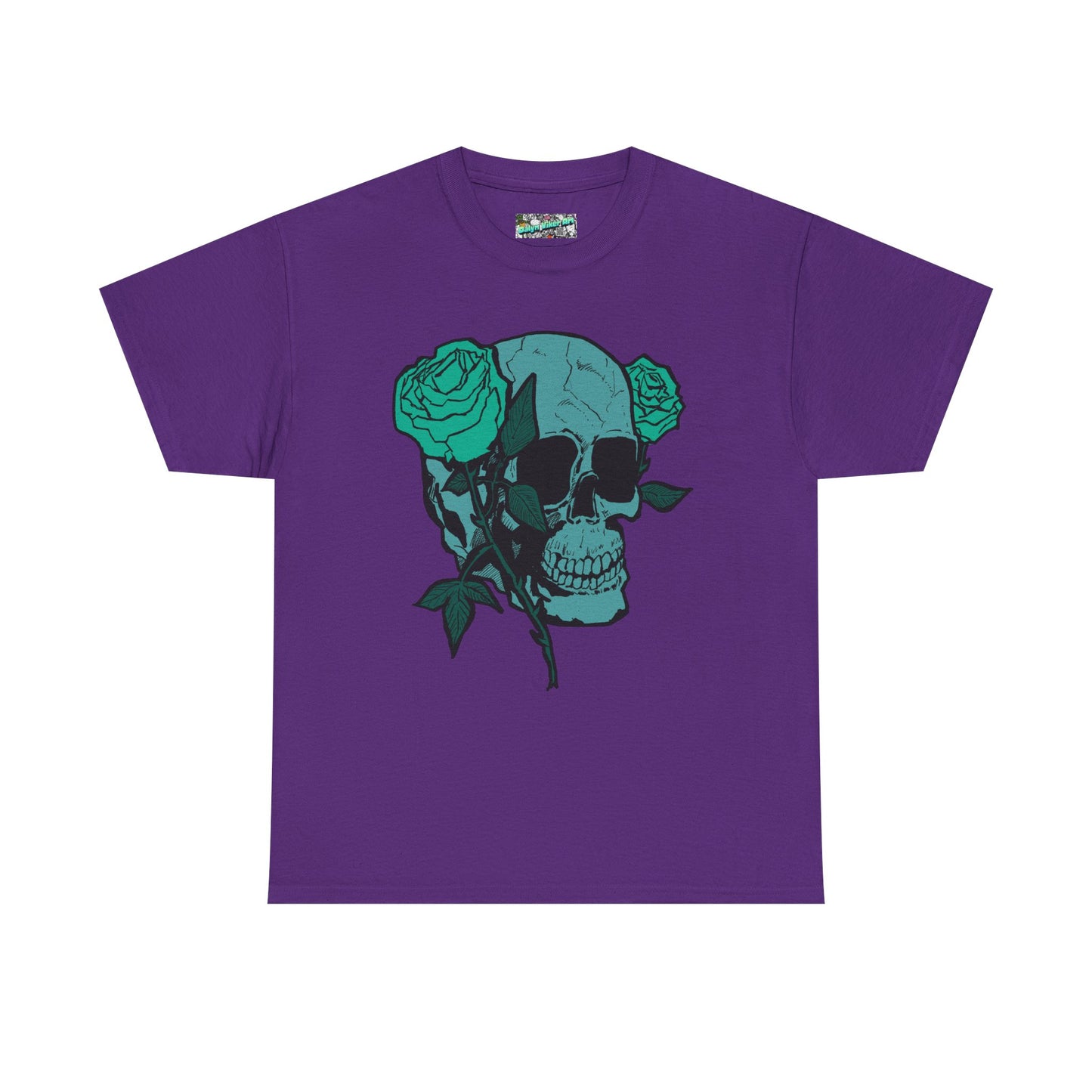 Skull & Roses Graphic Tee — Teal Skull Floral T-Shirt