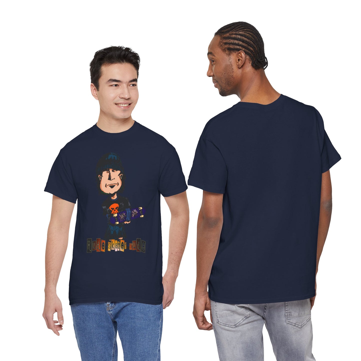 Rude Skater Dude Cartoon Skate Punk T-Shirt — Skateboarding Tee with Skull Design