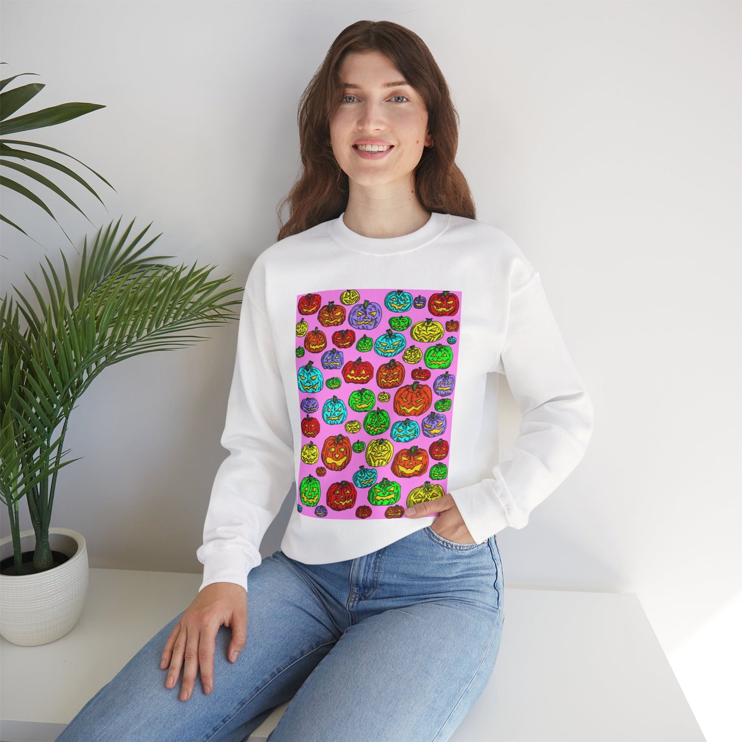 Colorful Pumpkin Crewneck Sweatshirt for Fall Celebrations